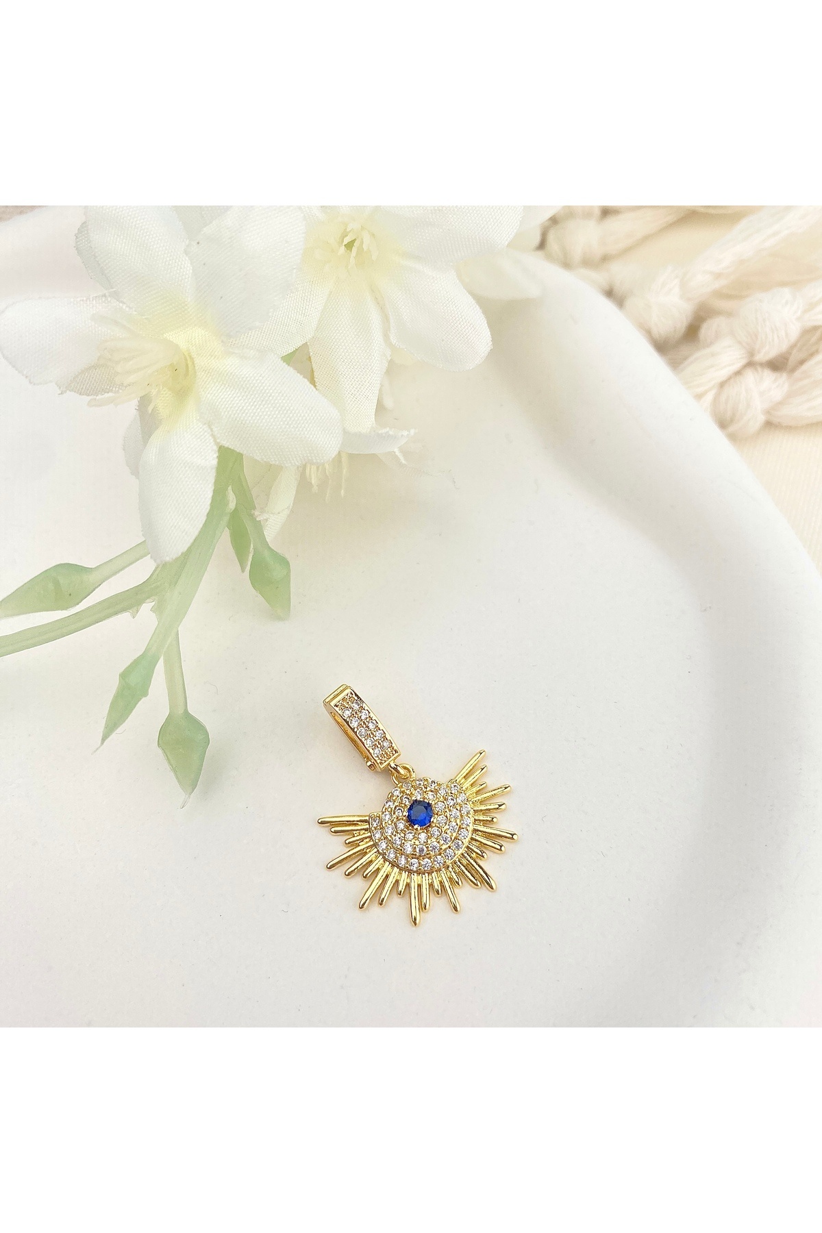 Kyver Ajda Charm Ajda Bilezik Charmı Zirkon Taşlı Güneş Model Gold