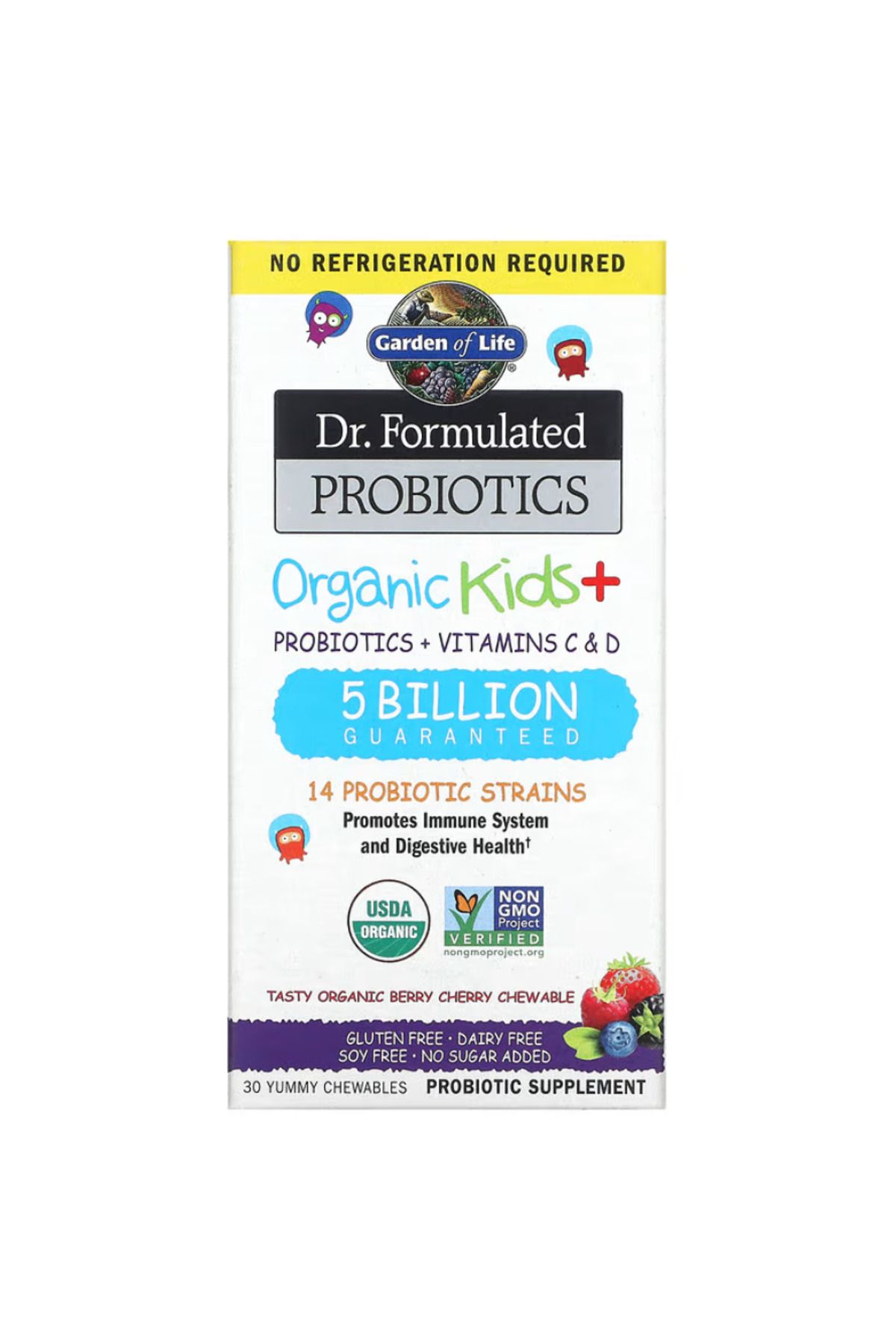 GARDEN OF LIFE Dr. Formulated Probiotics, Organic Kids +, Tasty Organic Berry Cherry, 30 Yummy Chew