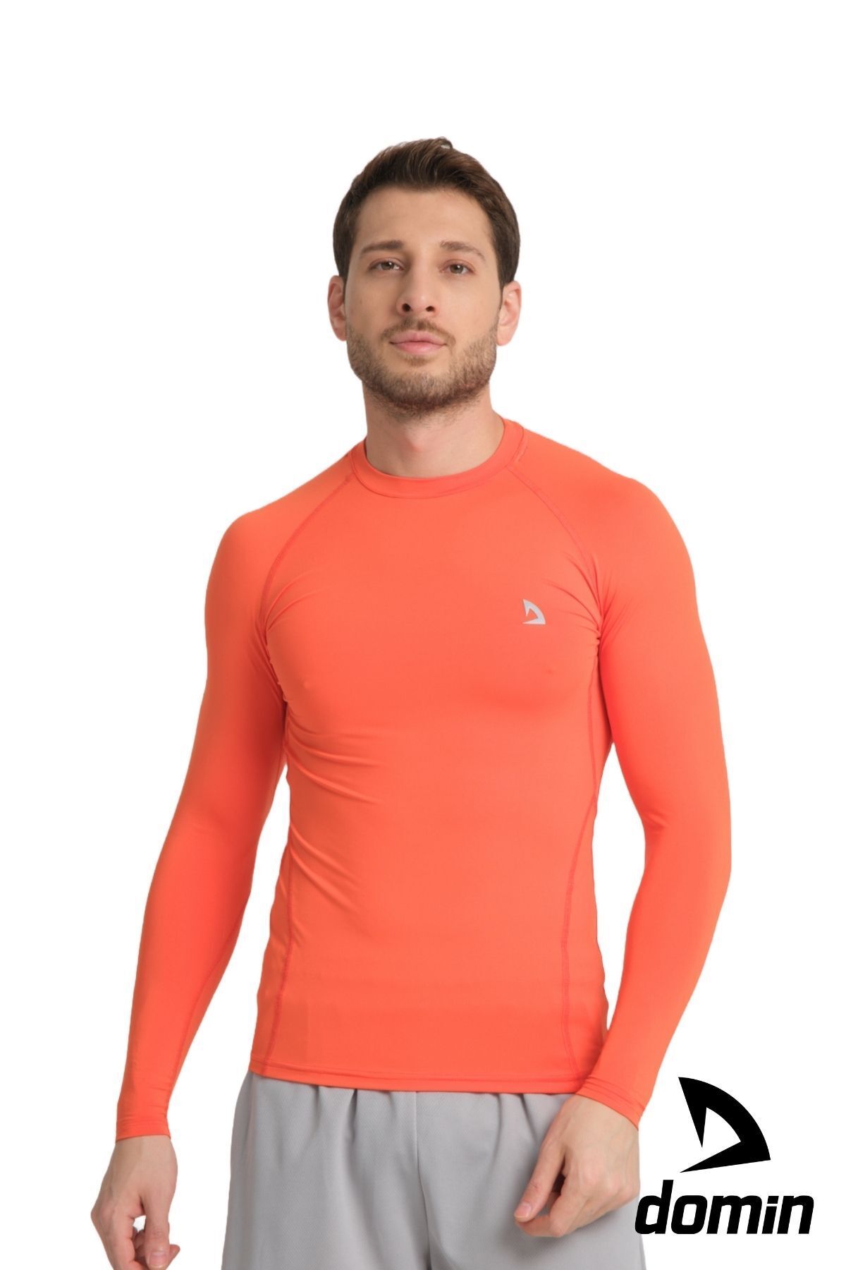 DOMİN SPOR Erkek Uzun Kollu Orange Esnek Fit Compression Spor Body Tshirt DMN1453797118