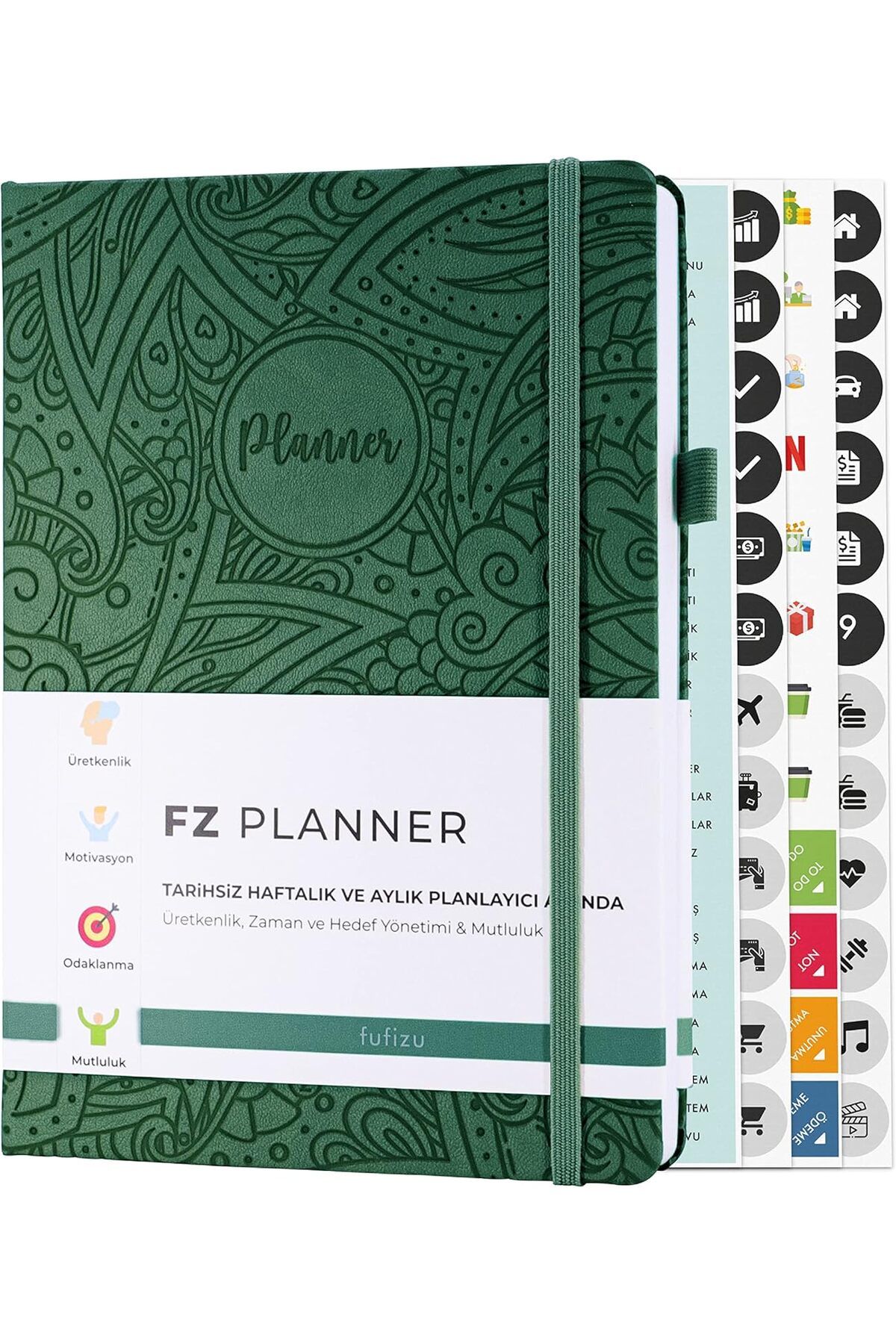 STOREMAX nhlshp Fz Planner Tarihsiz Haftalık Planlayıcı Deri Ajanda Etnik, Yeşil NewDesing 1051353