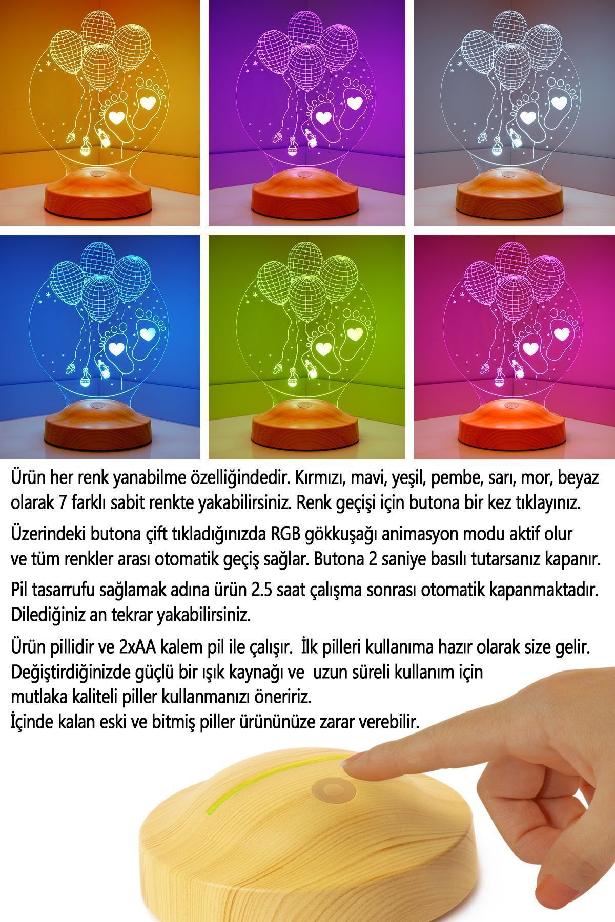 SEVGİLAMBASI Yeni Doğan Bebek Hediyesi, Kız Bebeğe Hediye, Hoş Geldin Bebek Hediyesi 3 Boyutlu Led Lamba fotoğrafı 6 (önizleme)