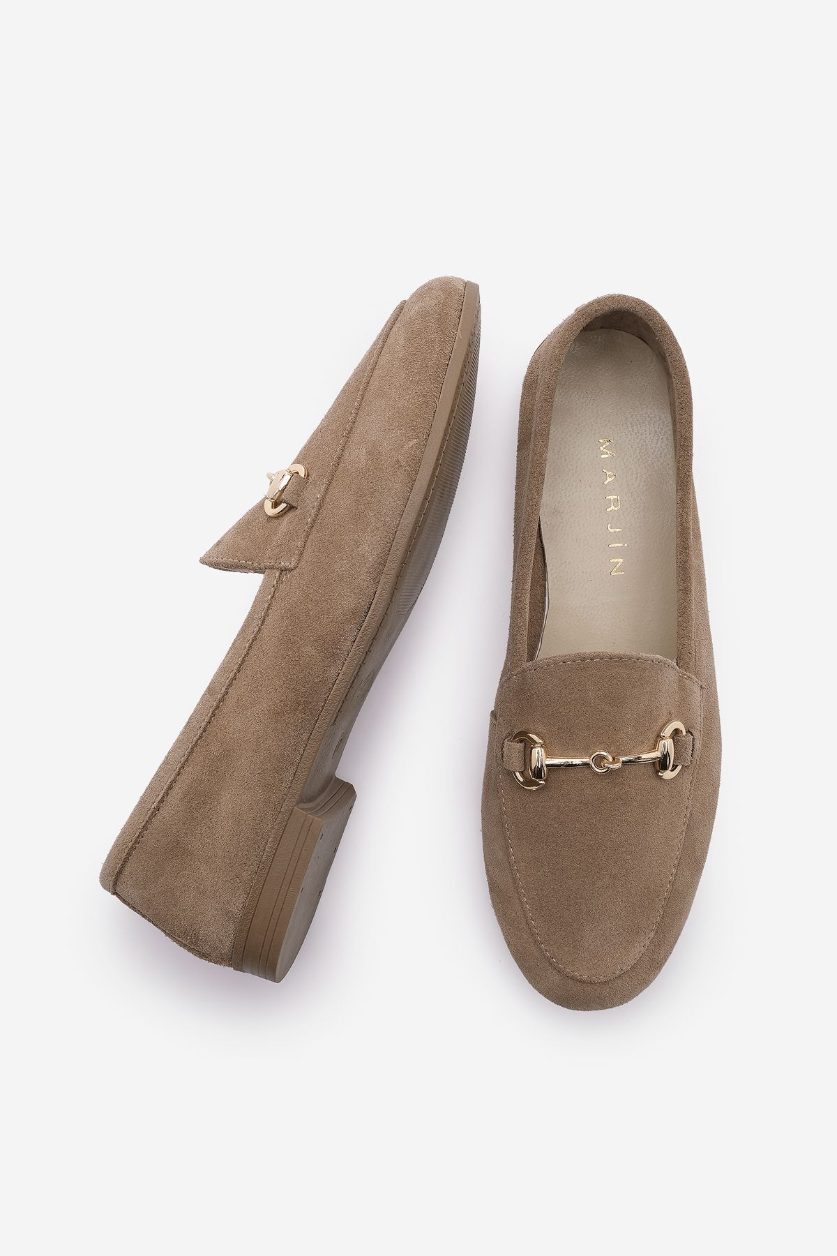 Marjin-Damen-Loafer aus echtem Leder mit Kette – Tanle Tan Wildleder-Freizeitschuhe 8