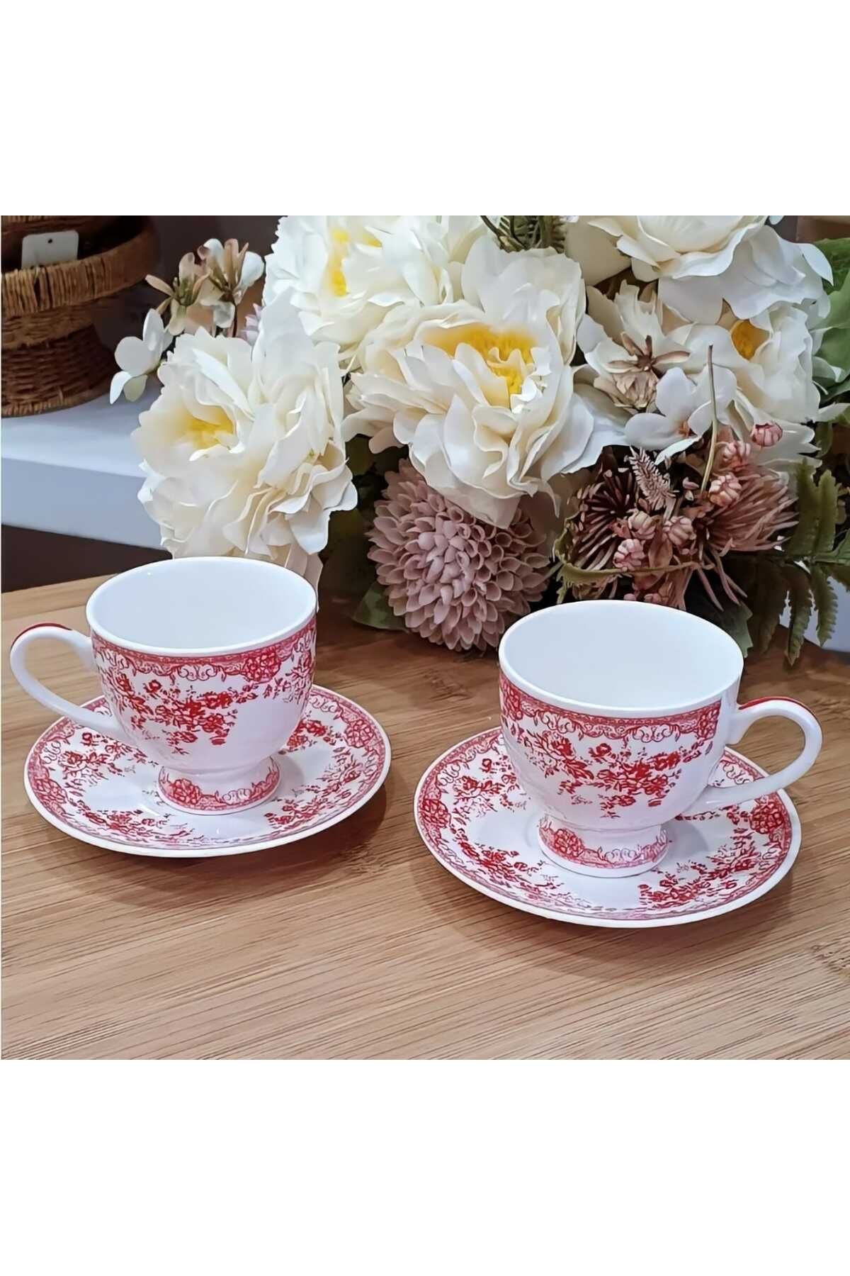 MEHAY HOME-Colorful Florya 4-Piece 2-Person Patterned Cup Set 100 ml 1