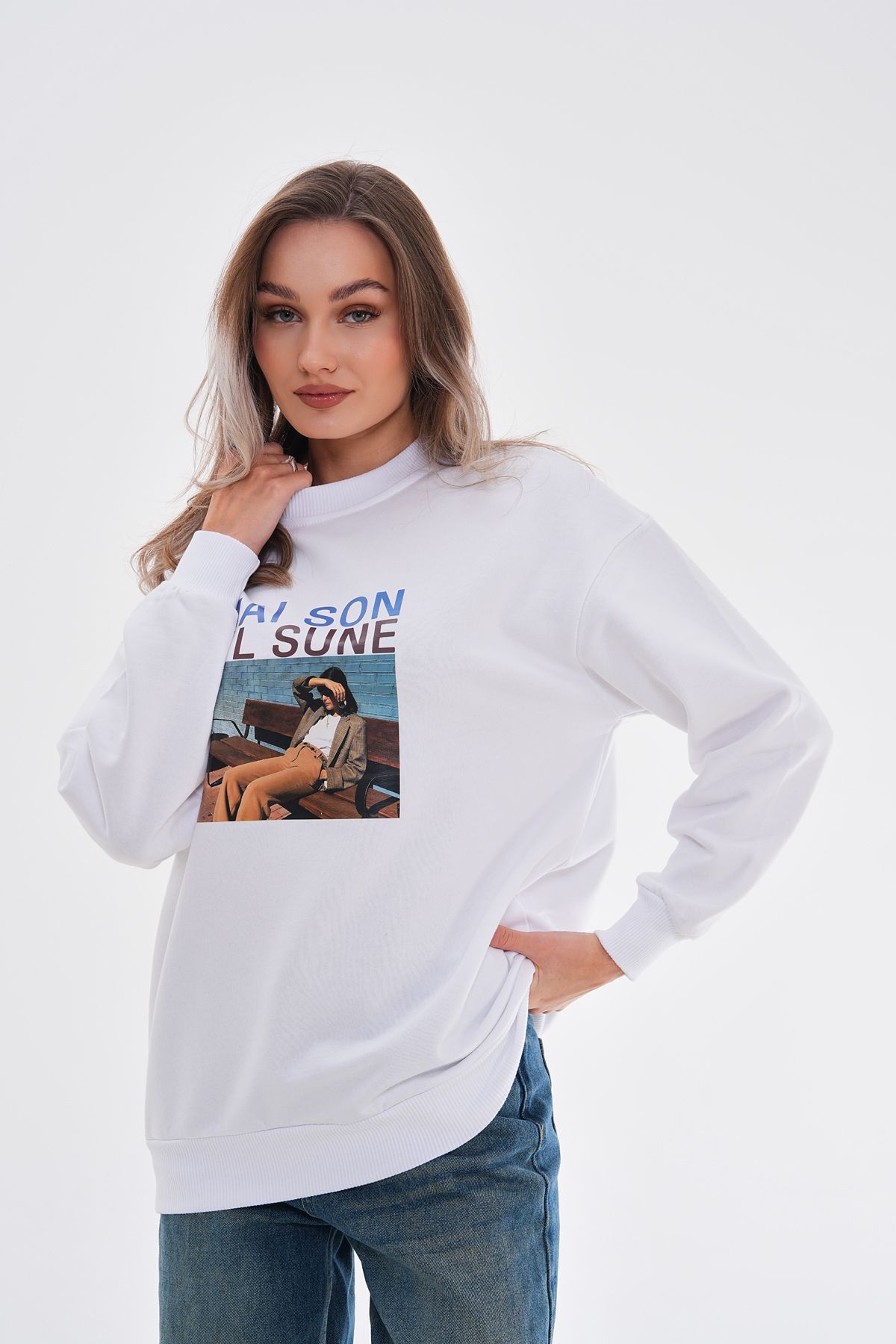 Pulli Collection-Sune Printed Oversize Raised Sweatshirt 1