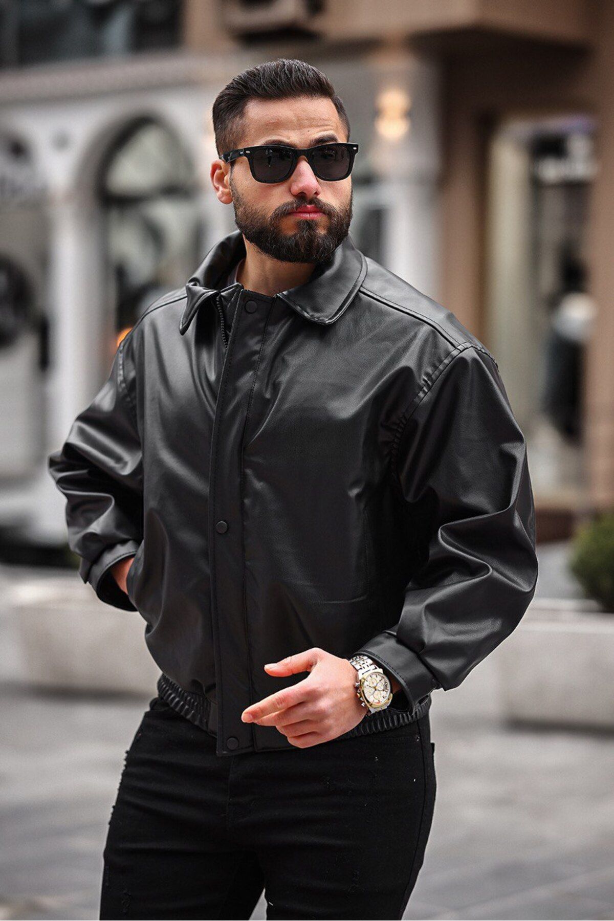 BASEL.CO-New Season Vintage Oversize Loose Fit Leather Jacket 3
