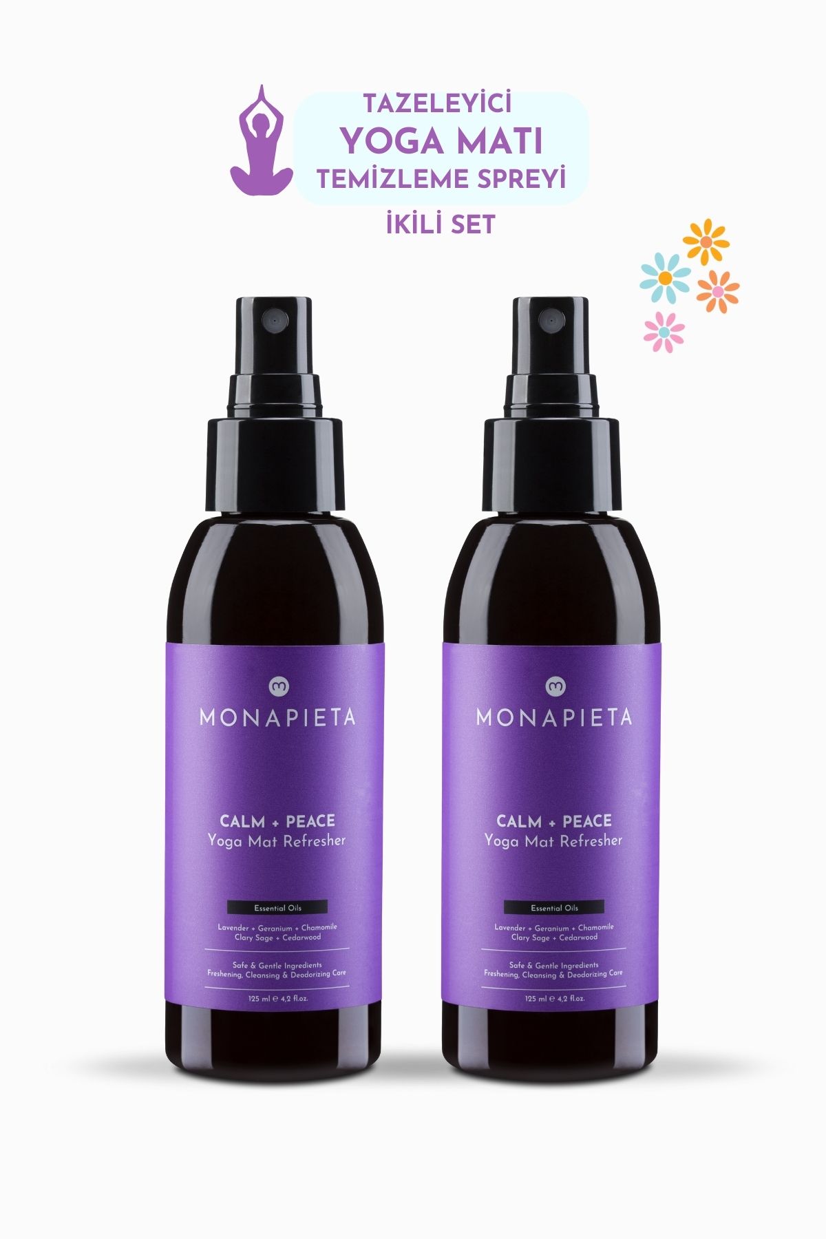 Monapieta Tazeleyici Yoga Matı Temizleme Spreyi | Yenileyici & Koku Giderici | Sakin & Huzurlu Aura | 2x125 ml