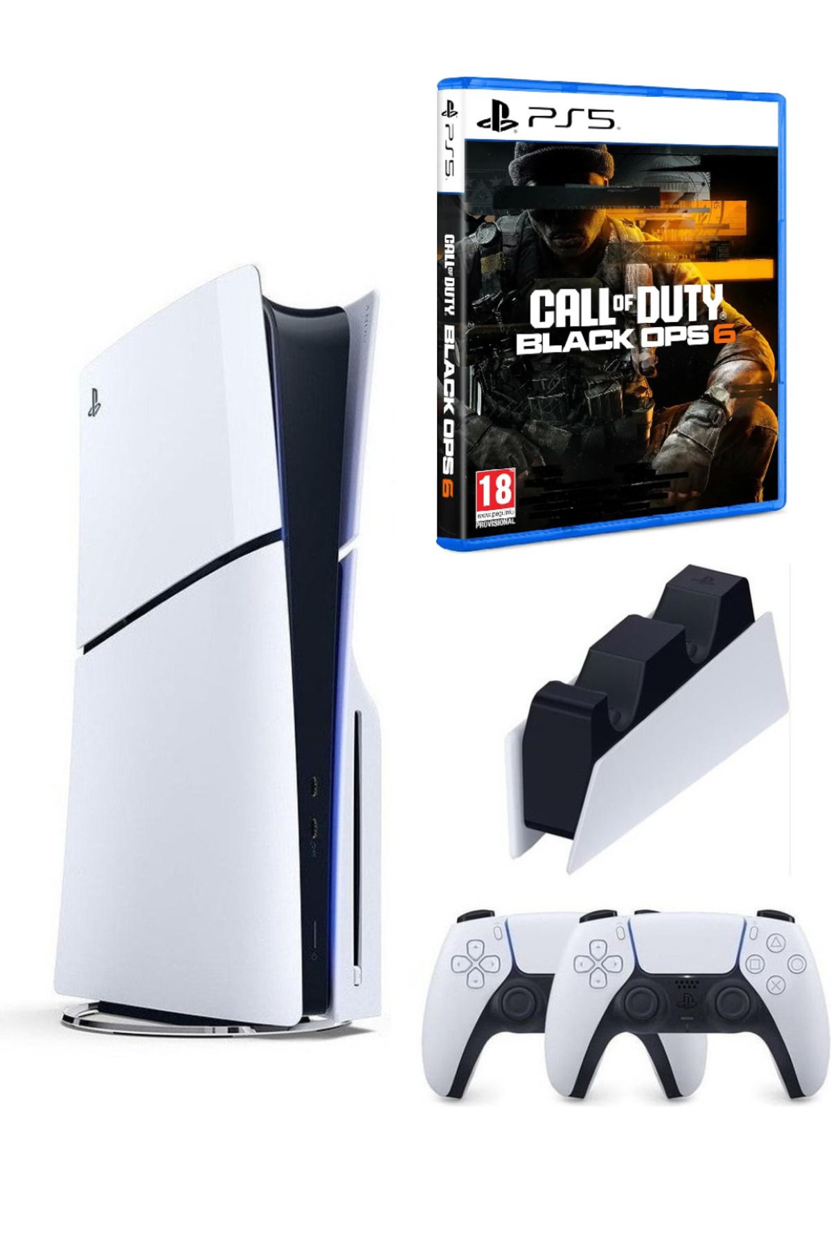 Sony Playstation 5 slim + 2.kol dualsense + ps5 şarj istasyonu + Ps5 COD Black Ops 6 ( İthalatçı Garanti)