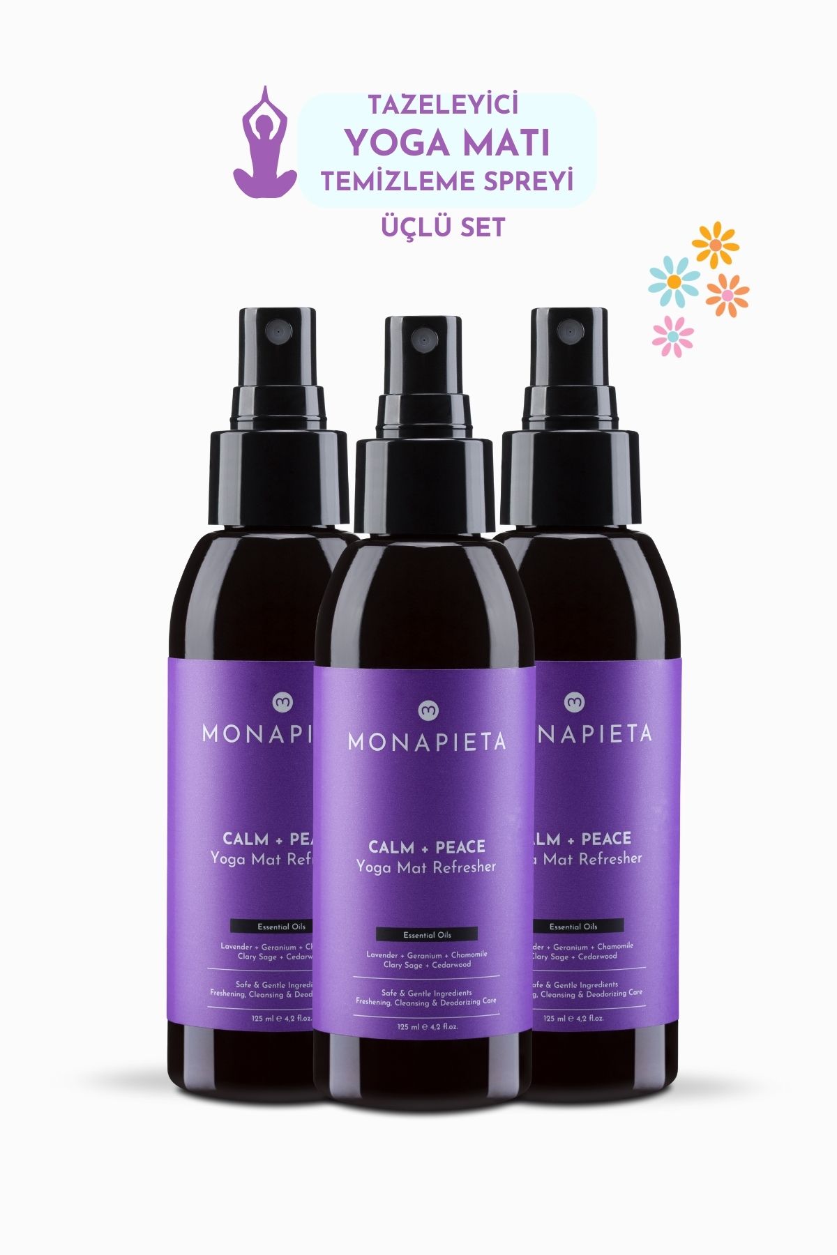 Monapieta Tazeleyici Yoga Matı Temizleme Spreyi | Yenileyici & Koku Giderici | Sakin & Huzurlu Aura | 3x125 Ml