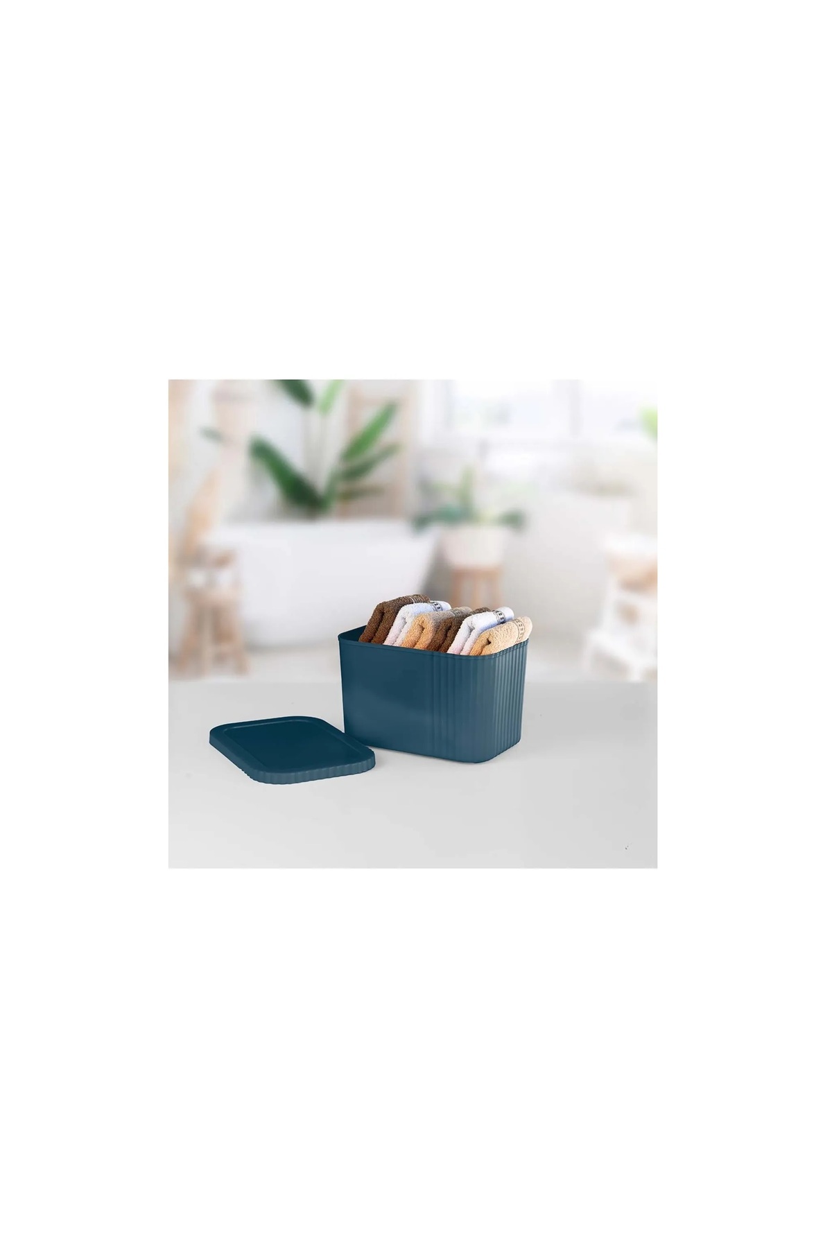 Dükkanönü-3 Pieces 6 Liters Midi Multi-Purpose Storage Box with Lid - Towel, Cosmetic Personal Item Organizer 4