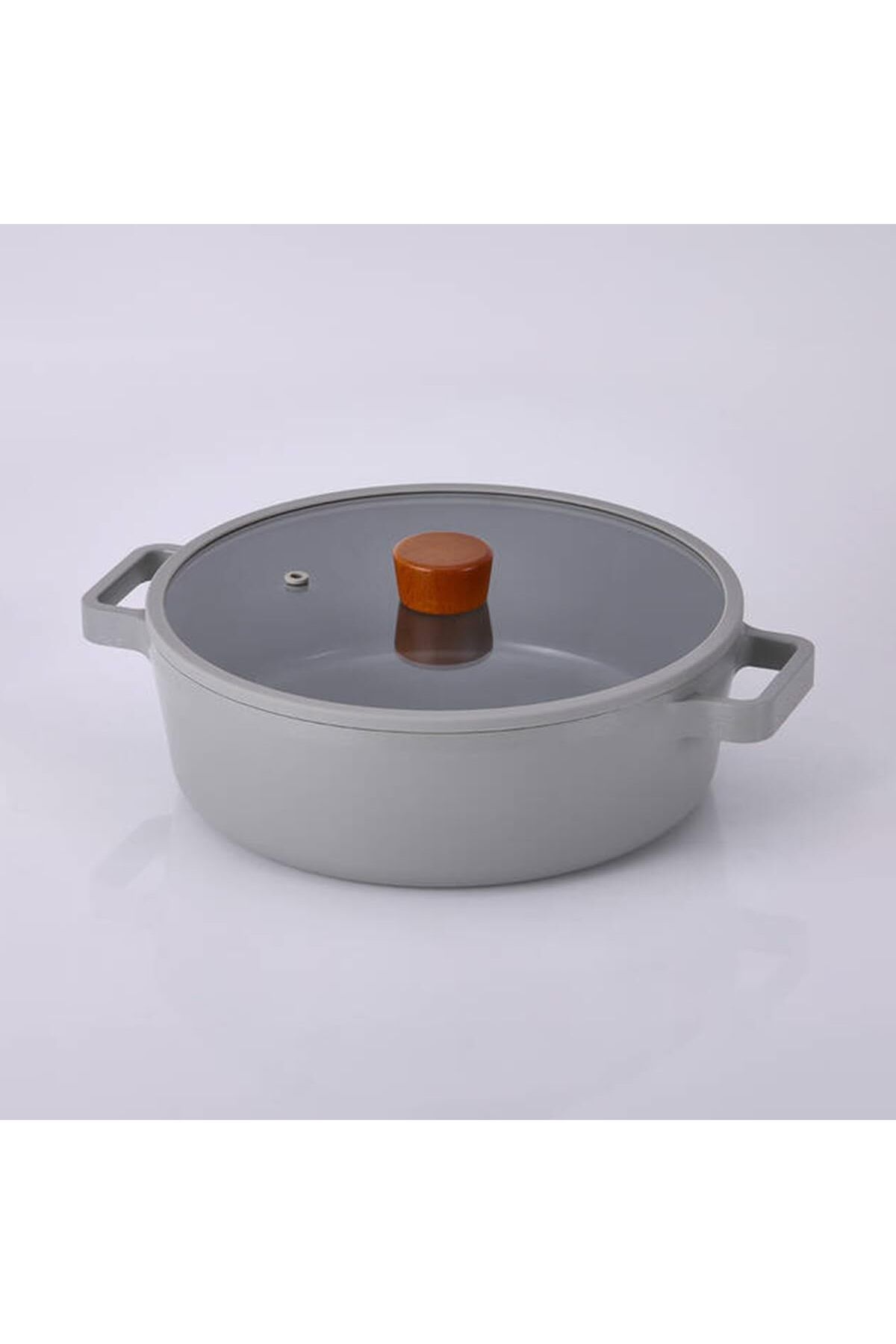 STOREMAX nslmshop Fika Cam Kapaklı Alüminyum Gri Döküm Sığ Tencere 30 cm D-NEOG230L Life Store 1037065