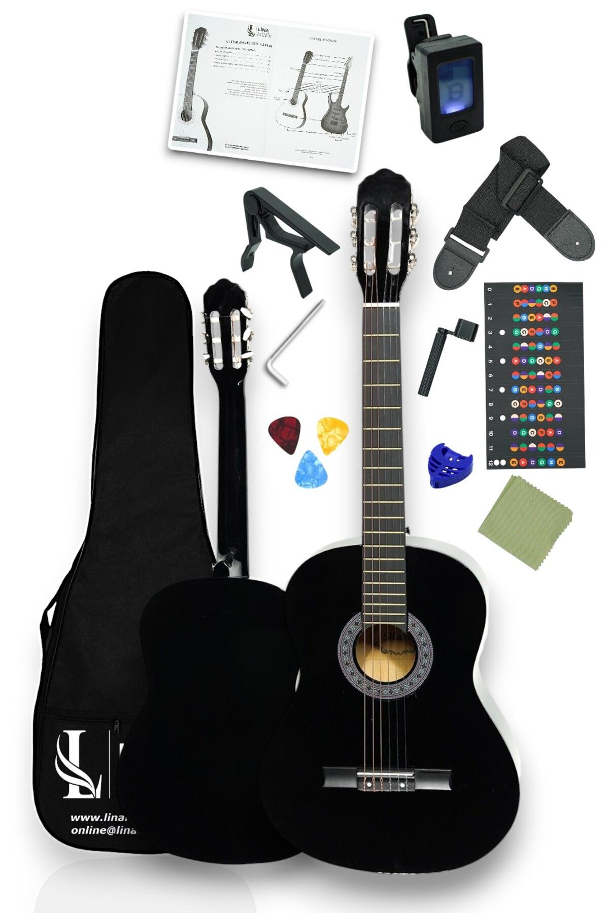 Furia CG-3902BK Klasik Gitar 4/4 Yetişkin Boy Sap Ayarlı Full Set