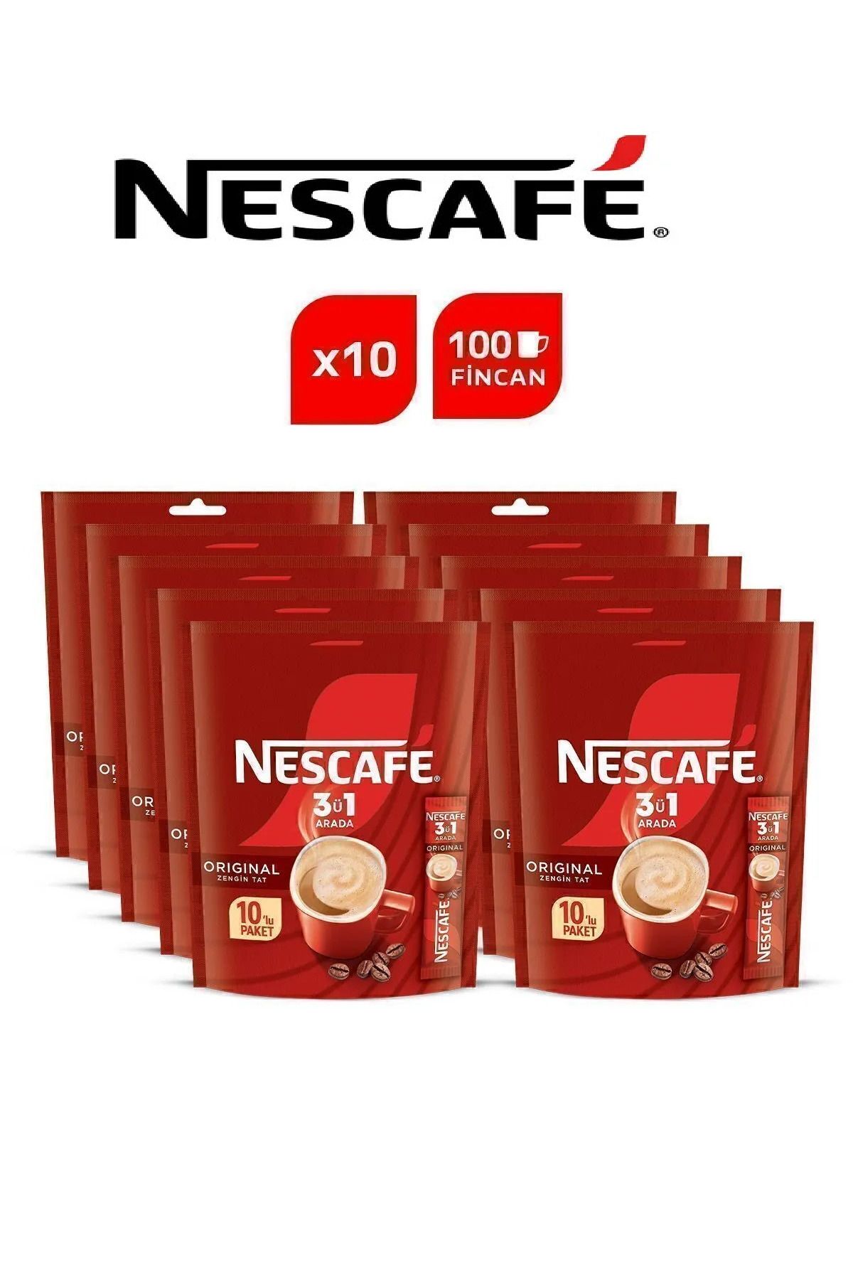 Nescafe Nescafé 3ü1 Arada Original Çözünebilir Kahve 10 x 10'lu paket - 10x17,5g