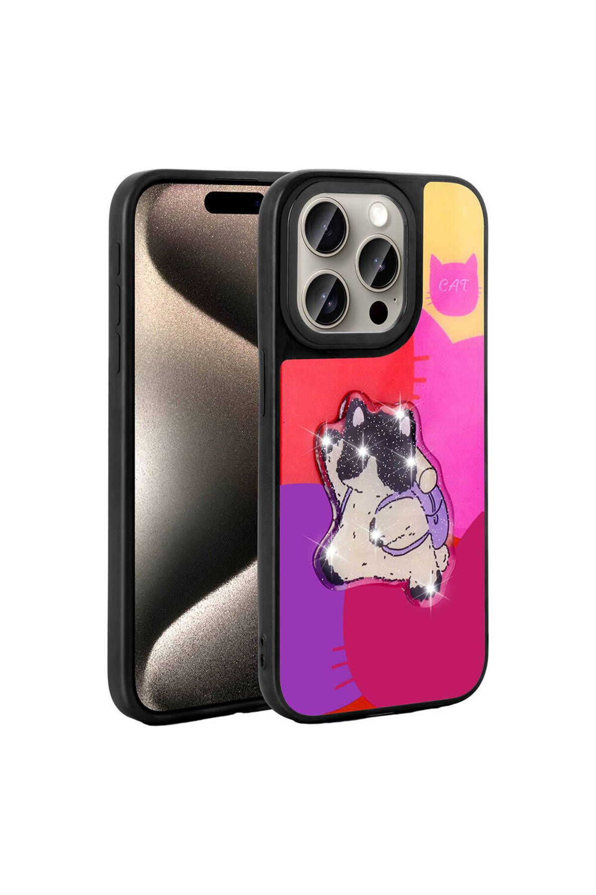 UnDePlus Apple iPhone 15 Pro Kılıf Parlak Kabartmalı İkonik Figürlü Amas Silikon Kapak
