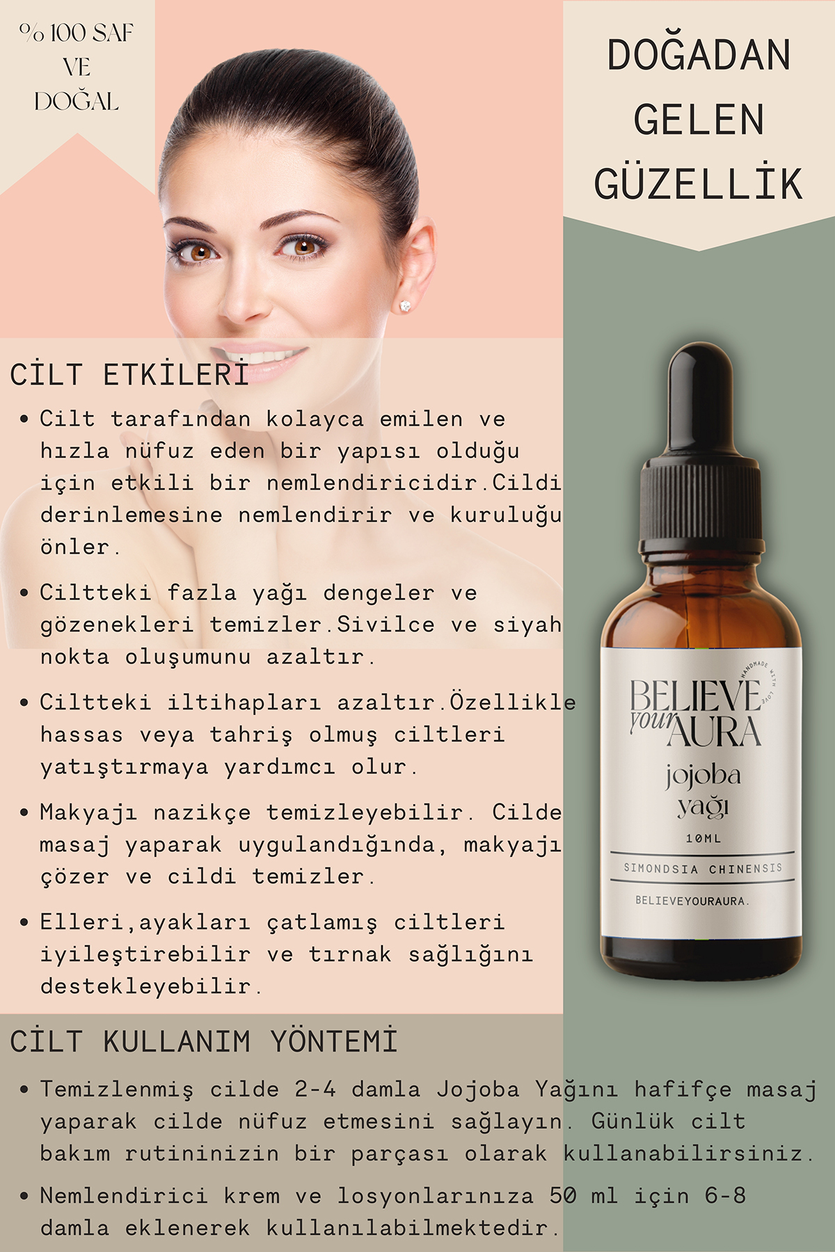 Jojoba Yağı - %100 Saf ve Doğal Cilt ve Saç Bakım Yağı - Jojoba Oil - 10 ml — ATYJJB — تصویر 4 از 6