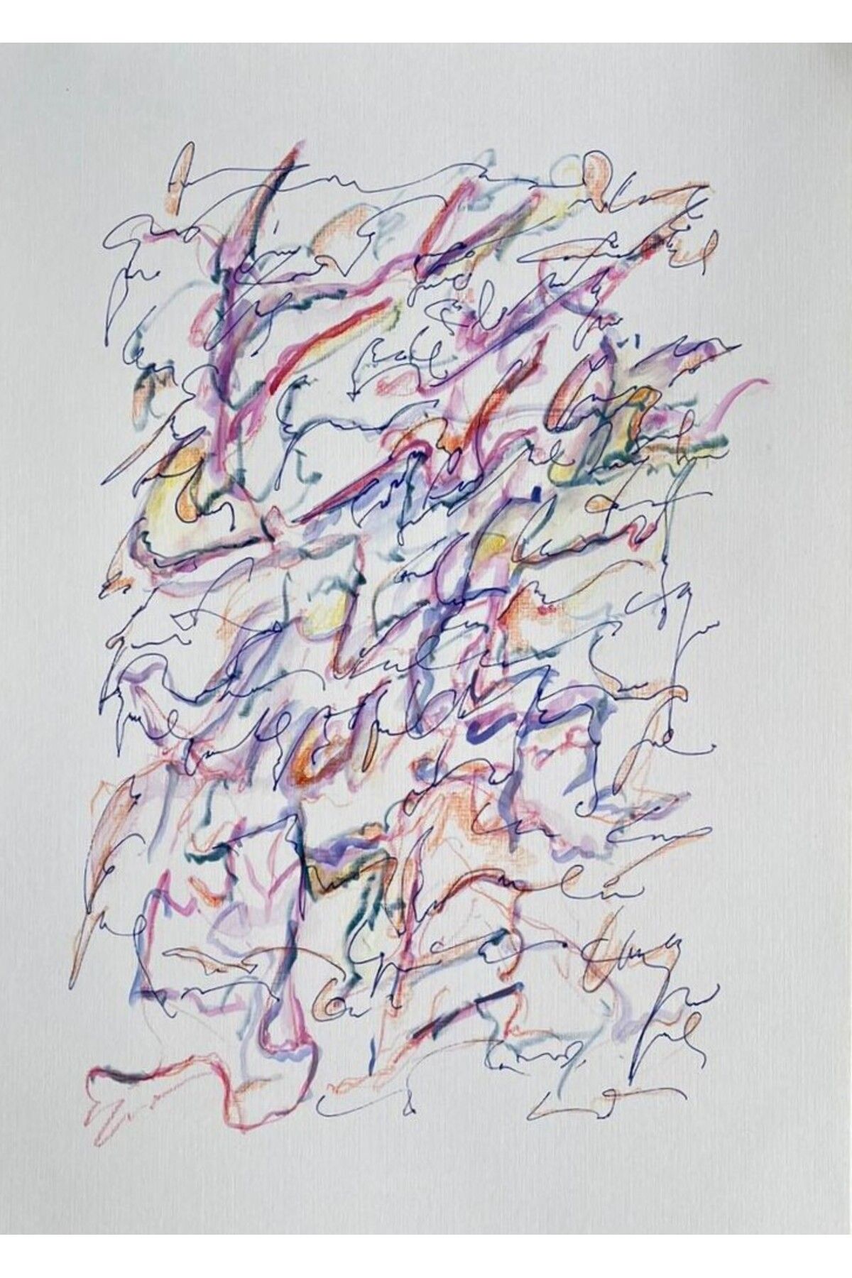 artoloji Gözde Aydın - Asemic 6 - 2024 - Kağıt üzerine karışık teknik - 25x34.7 cm