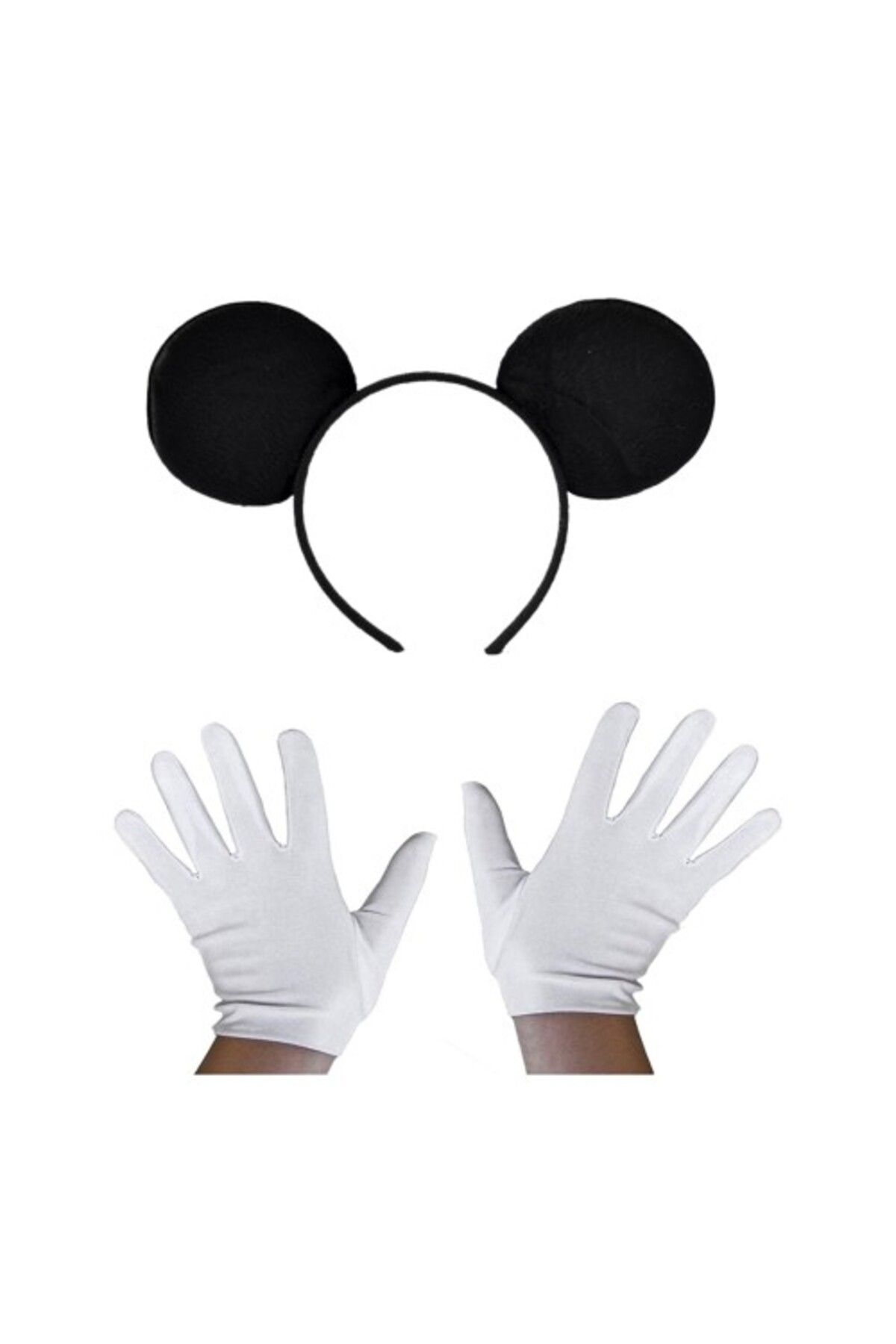 Marvona Siyah Mickey Mouse Tacı ve Beyaz Eldiven Seti