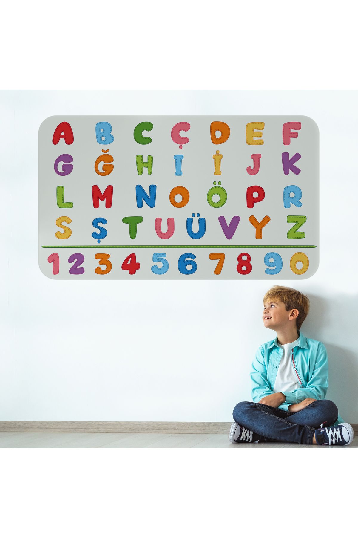 PAMUK'S DESİGN Eğitici Renkli Türkçe Alfabe ve Sayı Eğitim Stickerı, Çocuk Odası, Anaokulu Duvar Stickerı-3892