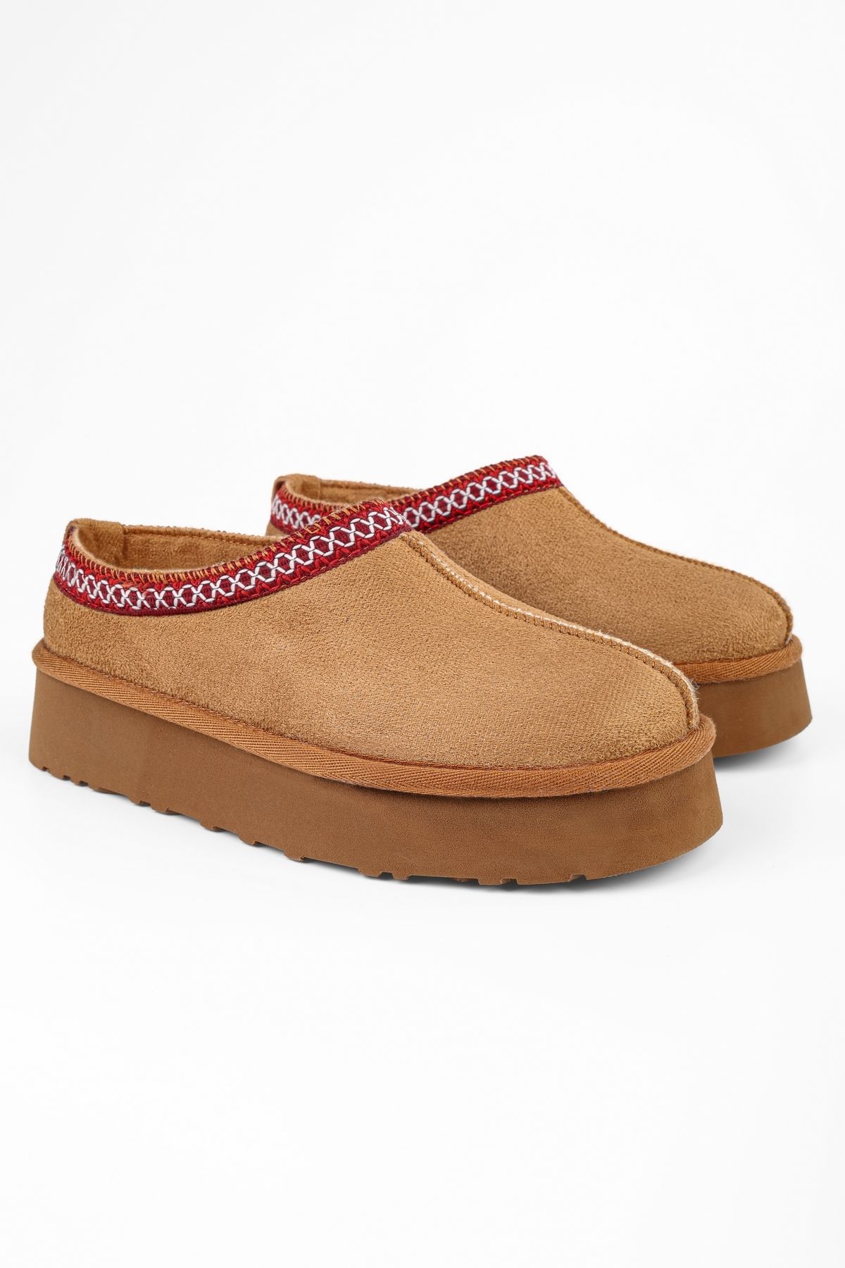 Shoeberry-Uggps Damen Braun Pelzige Kurze Wildleder Flache Hausschuhe Tan Textil 4