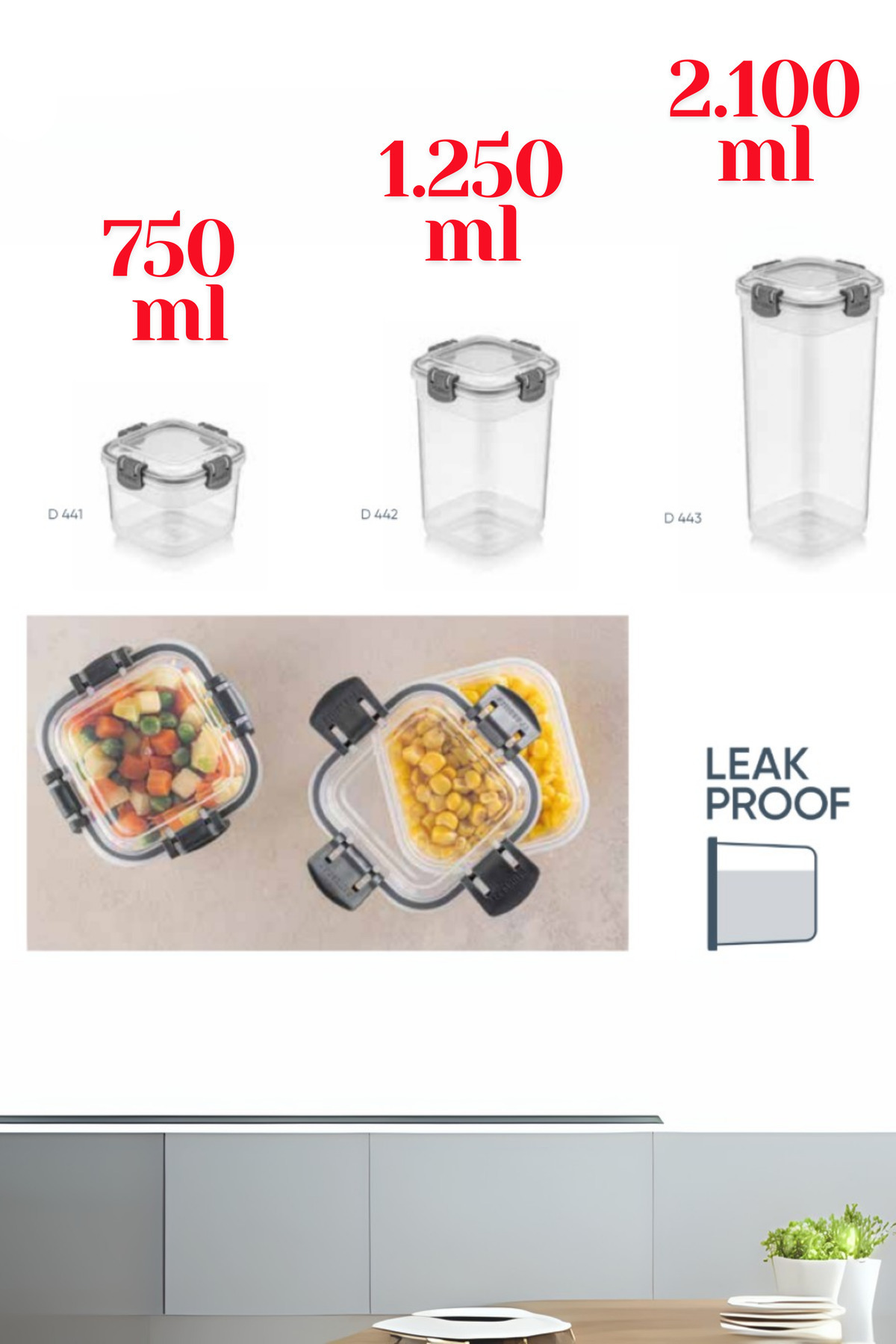 SUPERPUP-Set of 3 Storage Containers with Sealed Lock (0.75 Lt - 1.25 Lt - 2.1 Lt) 3