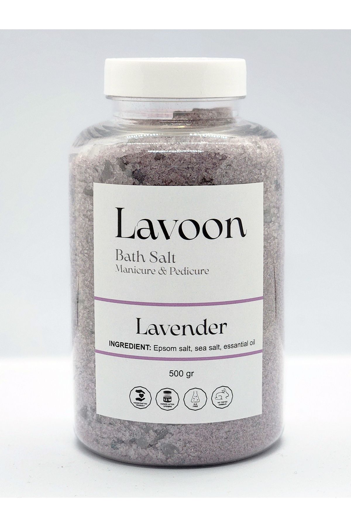 Lavoon-Lavender 500Gr - Epsom Salt for Manicure, Pedicure and Bath 1