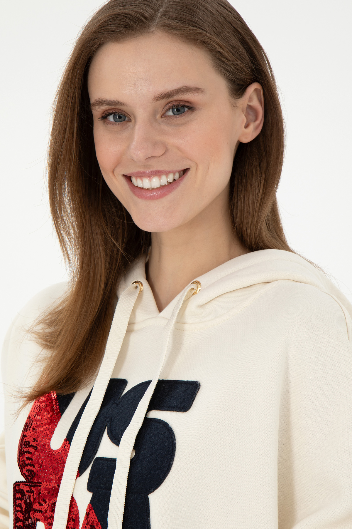 U.S. Polo Assn. Kadın Krem Kapüşonlu Sweatshirt 50292353-VR071 görsel 2