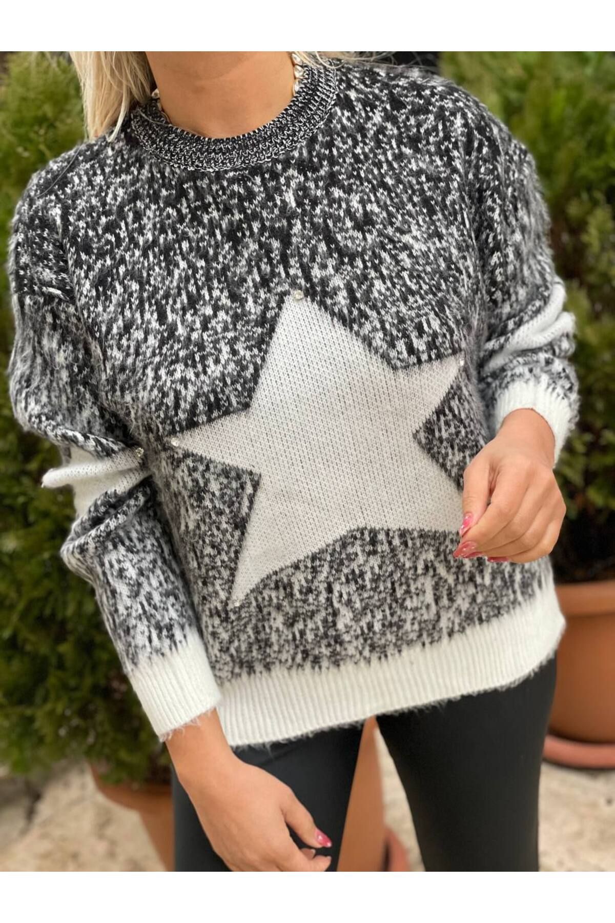 ROKH-Knitwear Women's Sweater - Shiny Stone Detail and Wool Blend 3