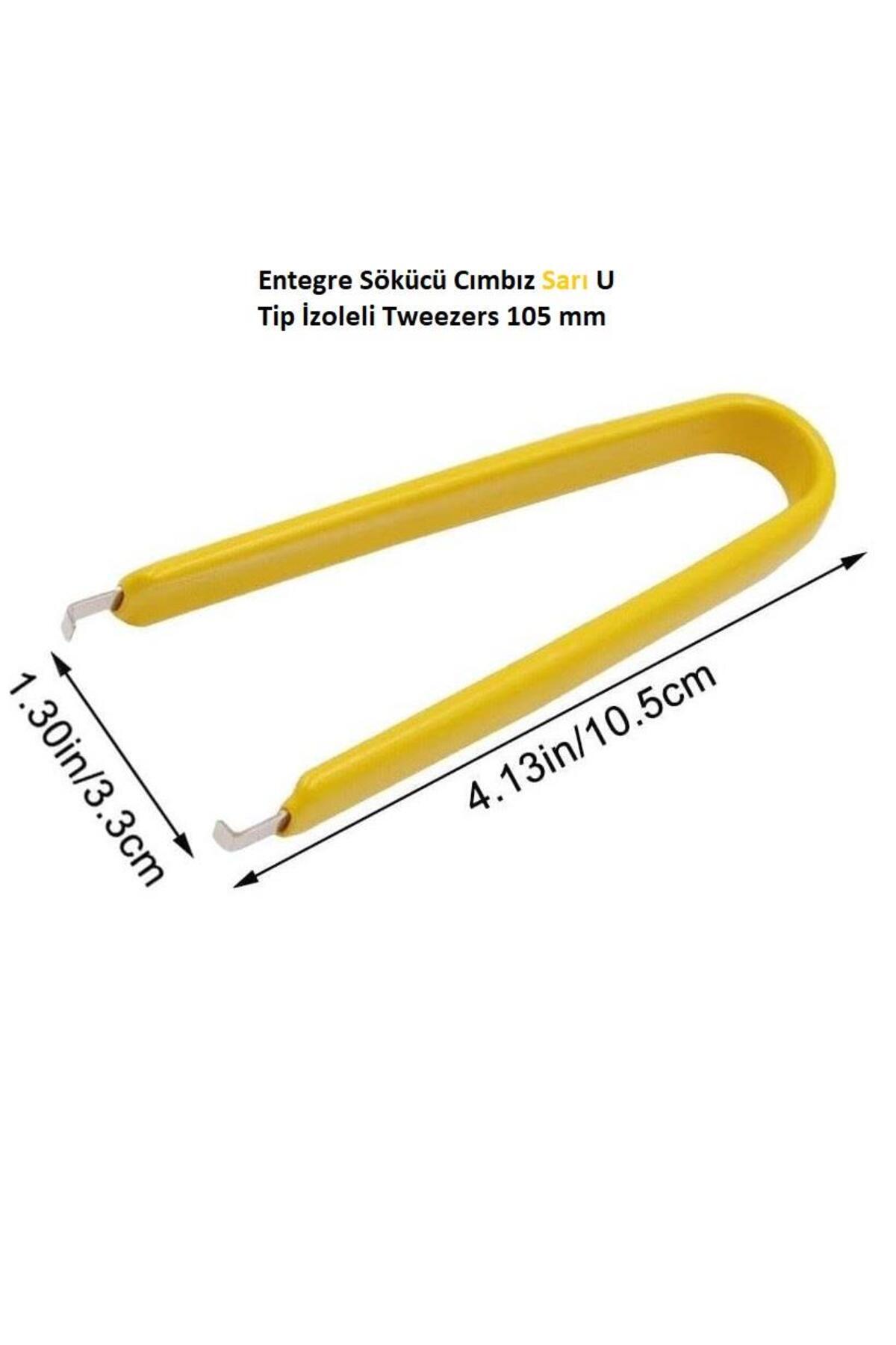 Hatfon Elektronik Entegre Sökücü Cımbız Sarı U Tip İzoleli Tweezers 105 mm
