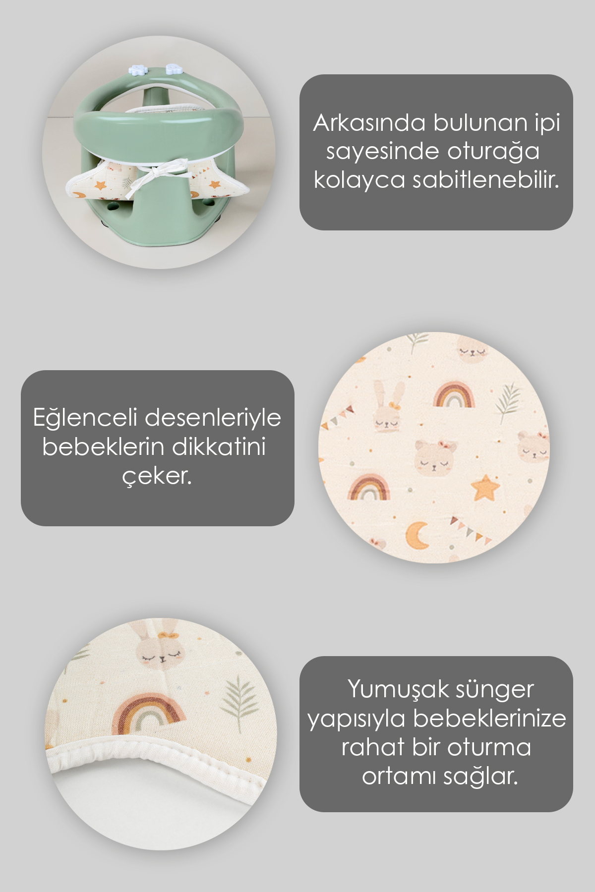 Meleni Baby 2'li Bebek Banyo Oturağı Ve Minder Seti - Vakum Taban Mama Oturağı, Yıkanabilir Oturak Minderi Yeşil fotoğrafı 2 (önizleme)