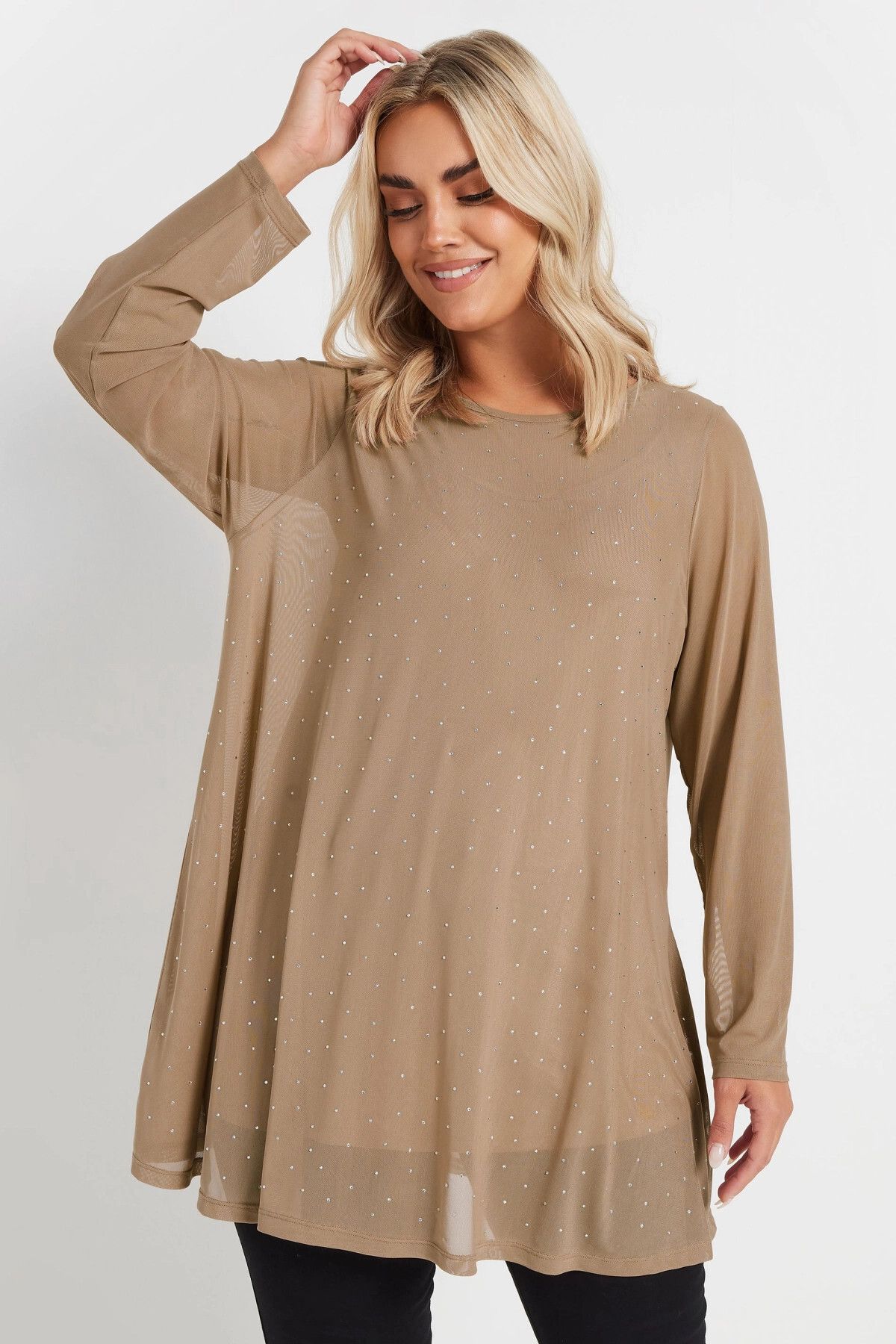 Stil Diva-Plus Size Long Sleeve Lined Stone Embroidered Blouse 303787 1