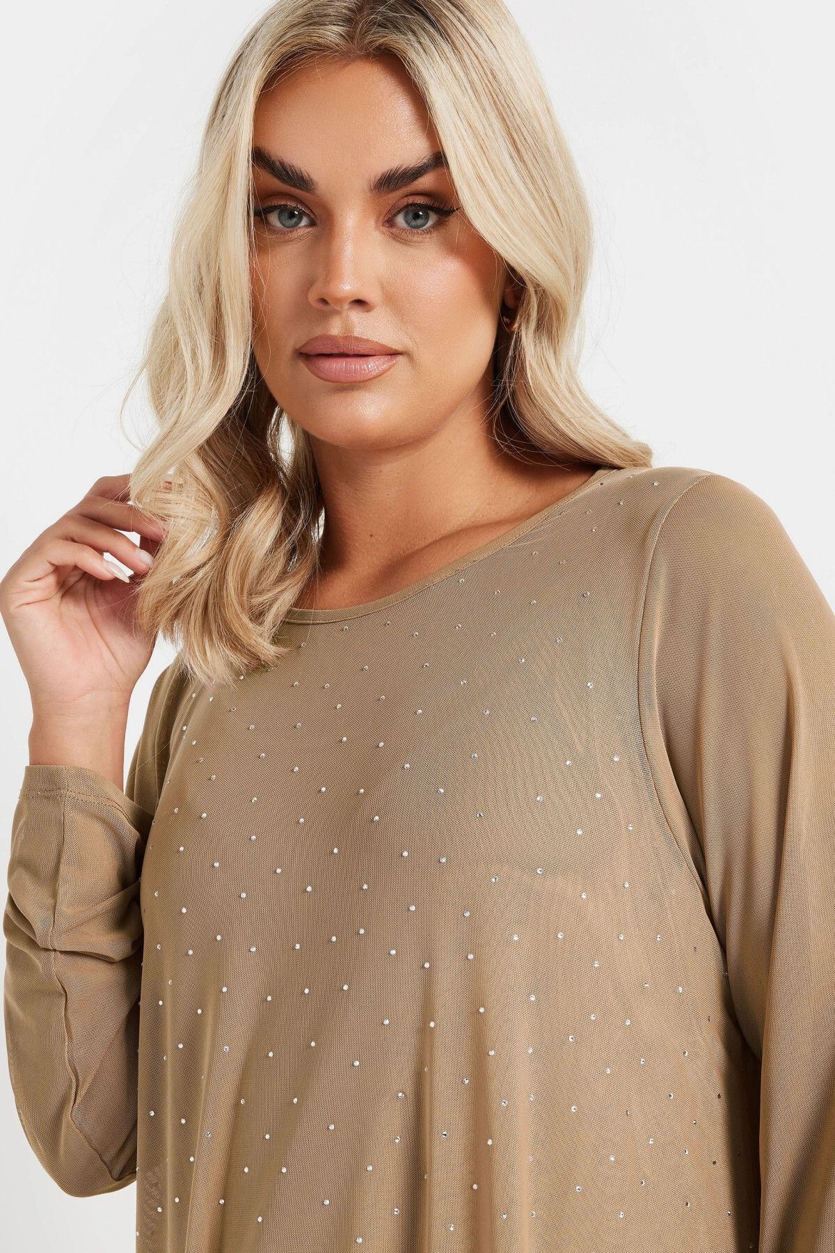 Stil Diva-Plus Size Long Sleeve Lined Stone Embroidered Blouse 303787 2