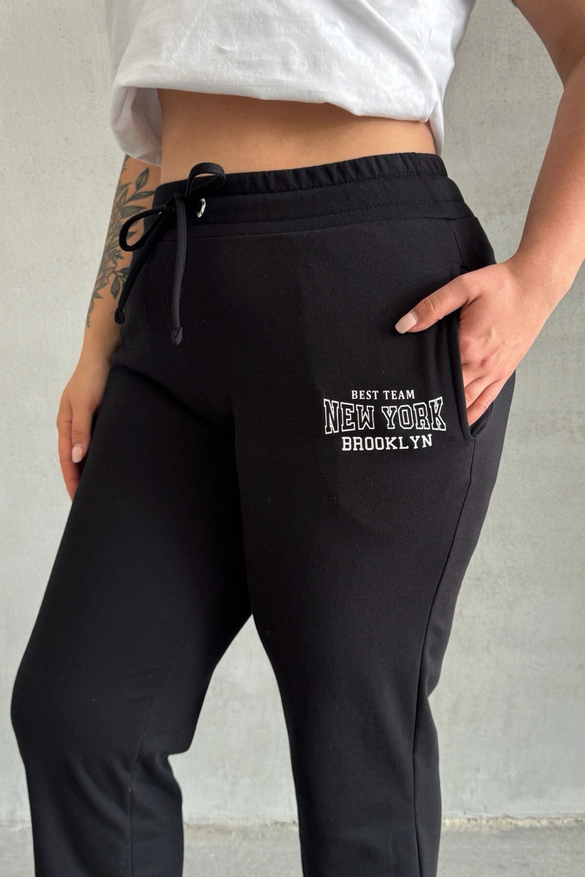 Stil Diva-Plus Size Text Printed Drawstring Pocket Sweatpants - 303902 7