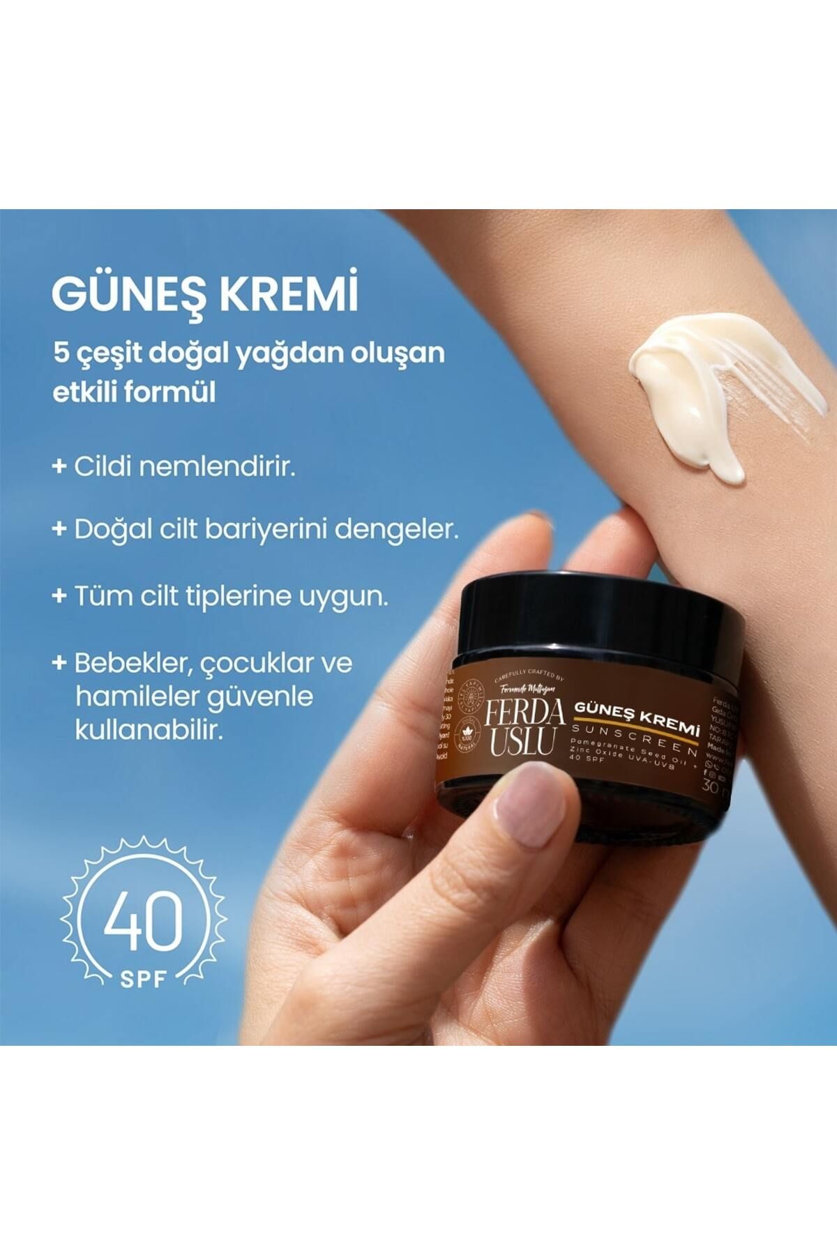 کرم ضدآفتاب 100% طبیعی مینرال Fermente Mutfağım 40 SPF - مغذی، ترمیم کننده - ایمن برای نوزادان - 30 میلی لیتر