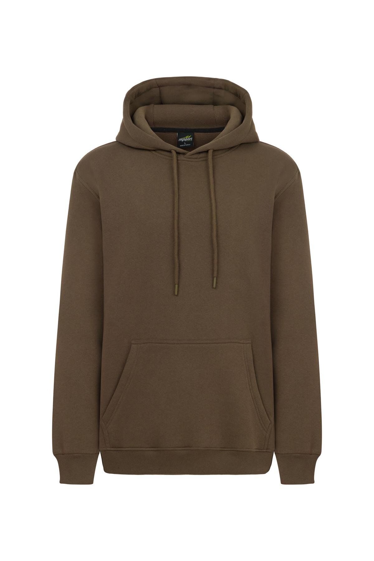 MYSPORT MY SPORT 5017 Erkek Yumuşacık Kapüşonlu Organik Pamuk Kanguru Cepli Regular Kahverengi Sweatshirt