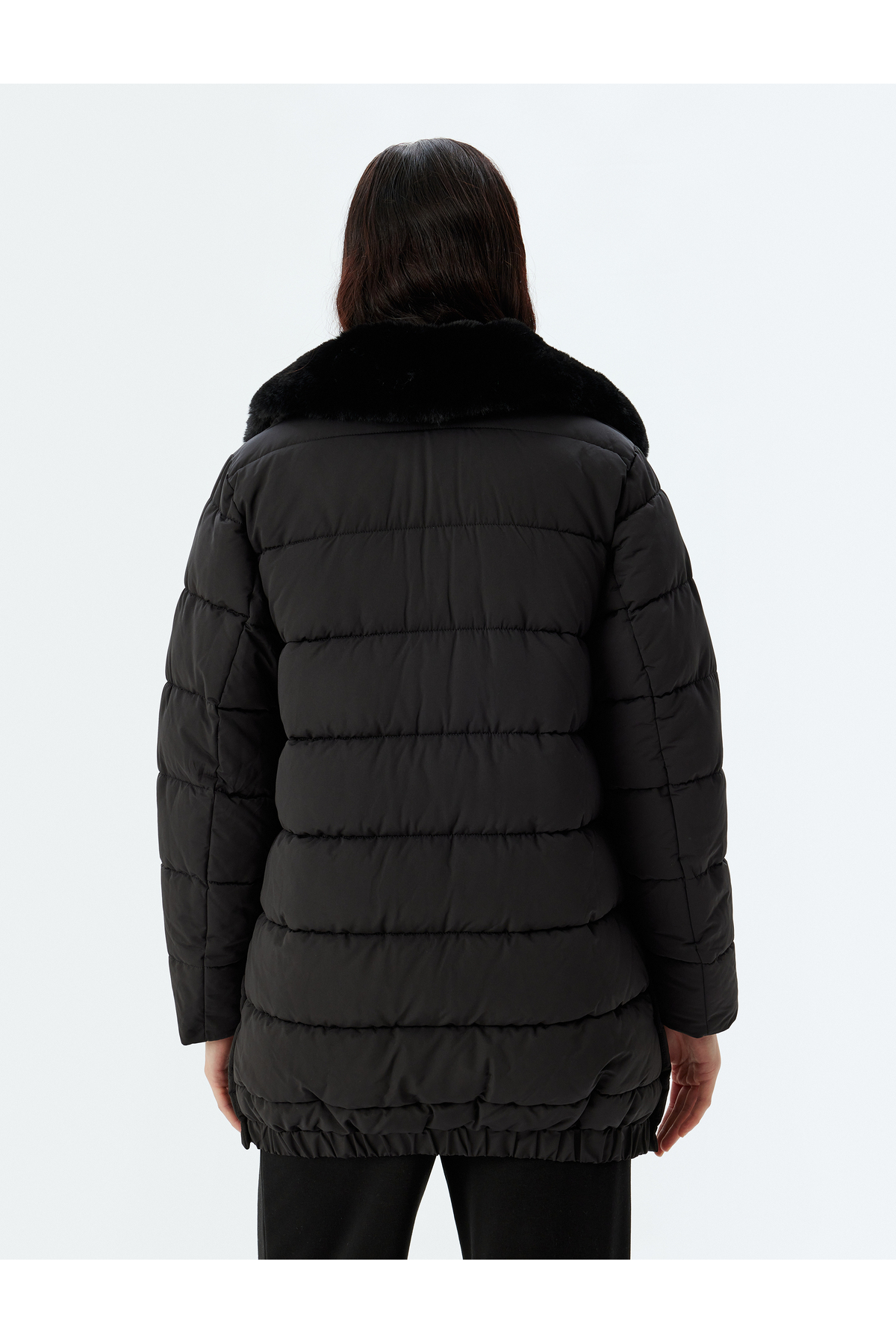 Koton  Yakası Suni Kürklü Şişme Mont Su İtici Kalça Boy Cepli Fermuarlı - Görsel 4