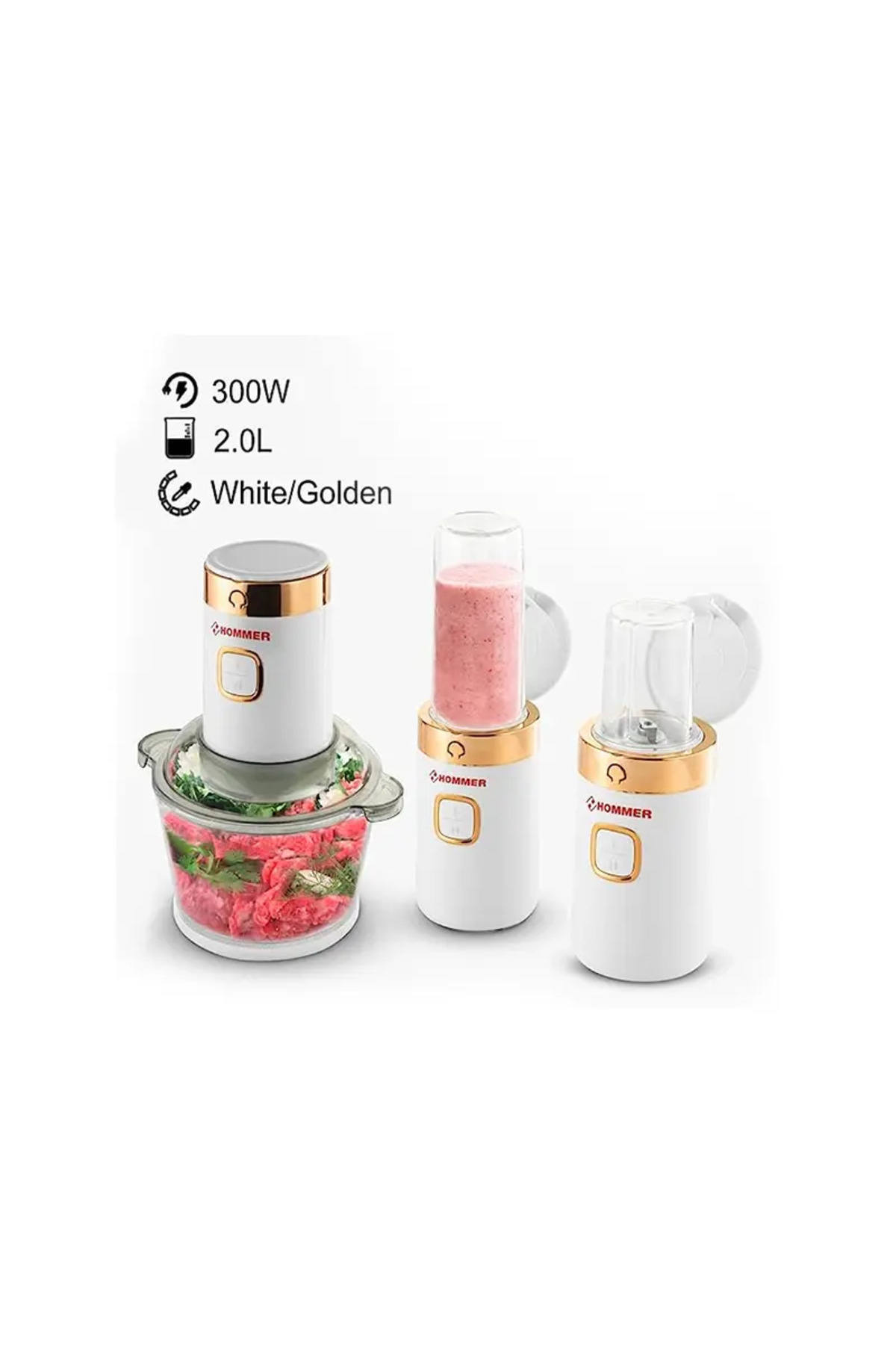 Hommer-3-in-1 Multifunctional Machine, Grinder, Blender and Chopper, 2L, 300W, White 2
