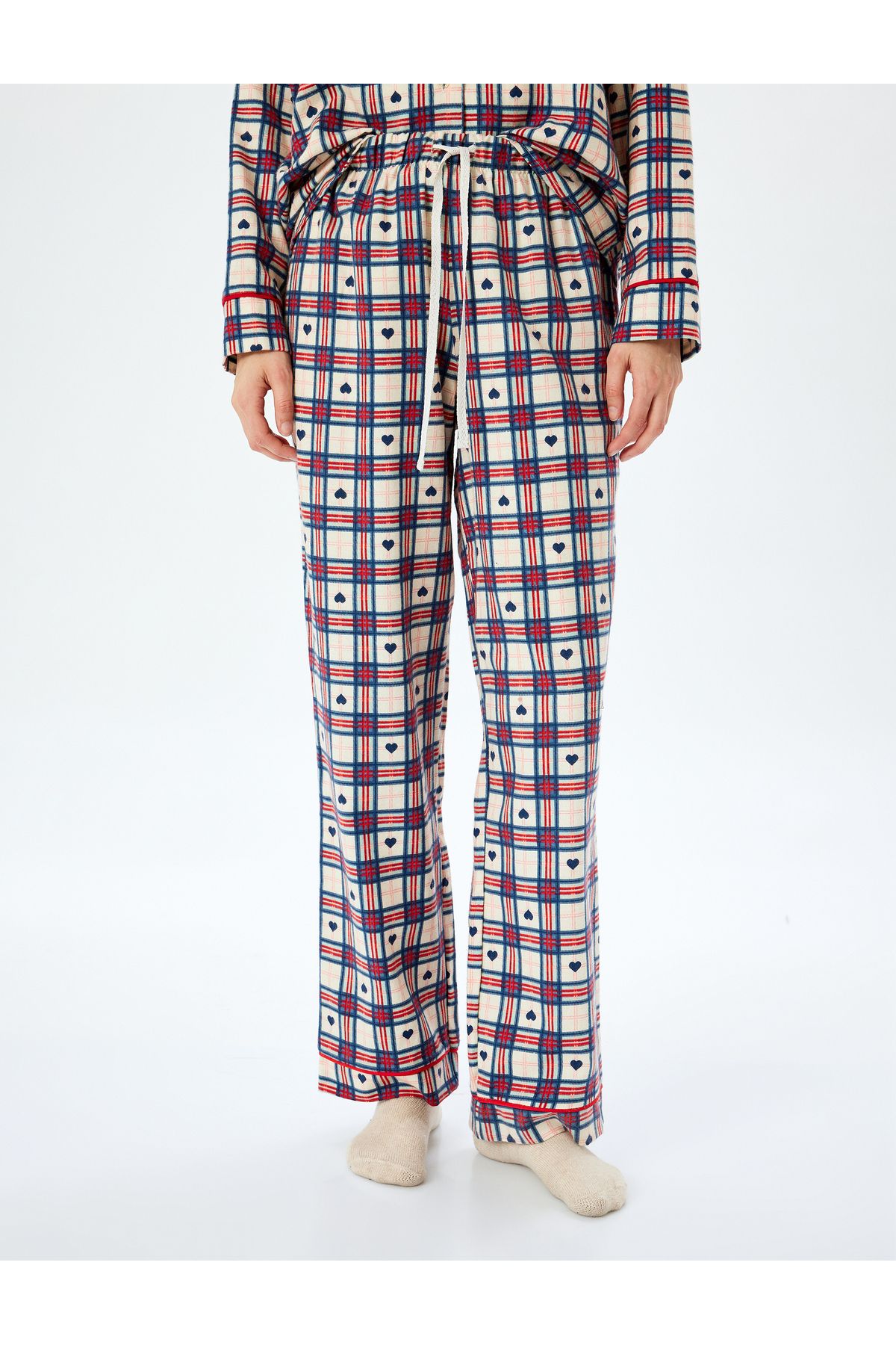 Koton-Plaid Heart Cotton Pajama Bottoms 3