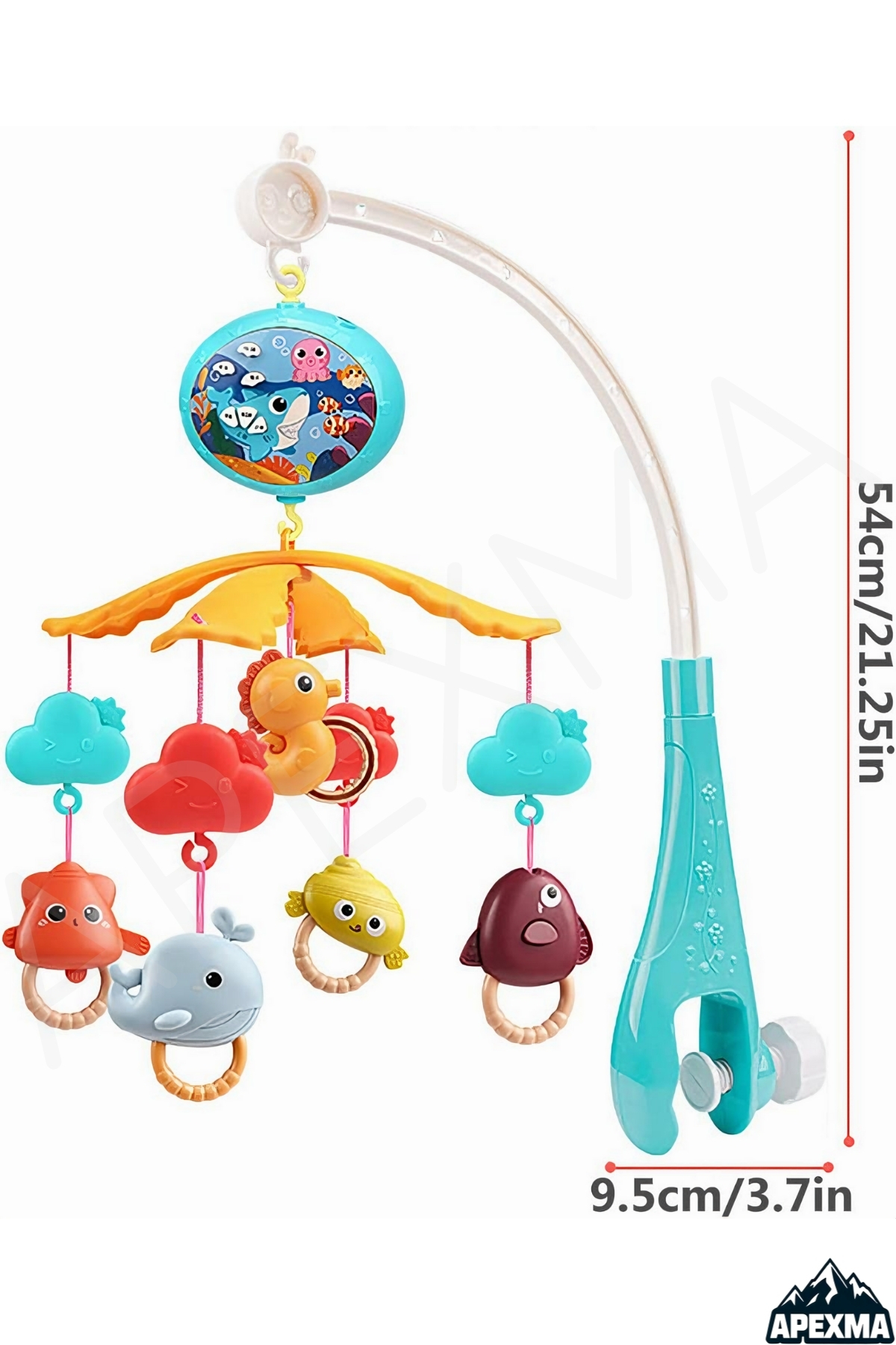 Apexma Pilli Işıklı Müzikli Kumandalı Projektörlü Sabitlemeli Çıngıraklı Dönence - Bebek Uyku Arkadaşı fotoğrafı 2 (önizleme)