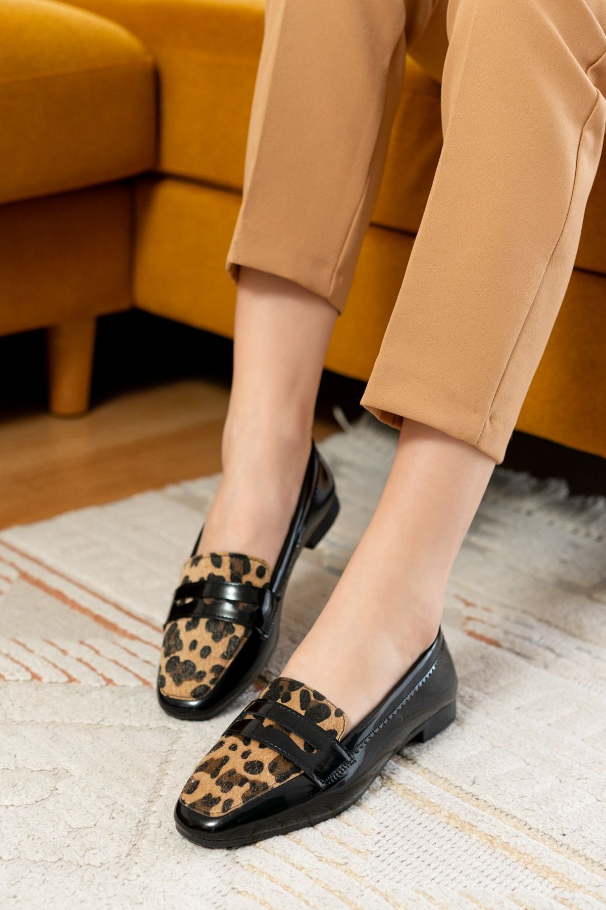 DİVOLYA-Balerini Fava Leopard din piele lacuita neagra (1 cm cu toc). 6