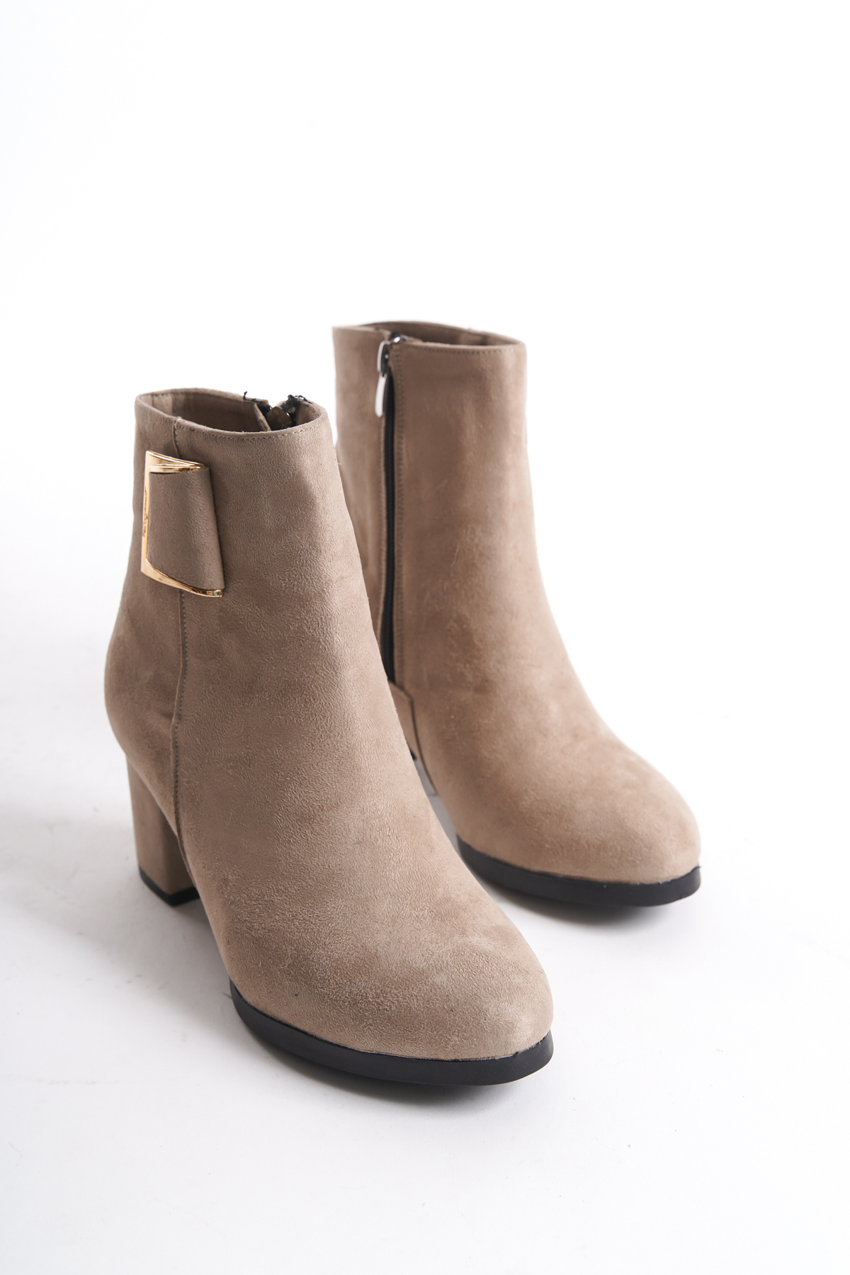 marinarosse Damskie krótkie buty Athens Beige Suede z klamrą i obcasem