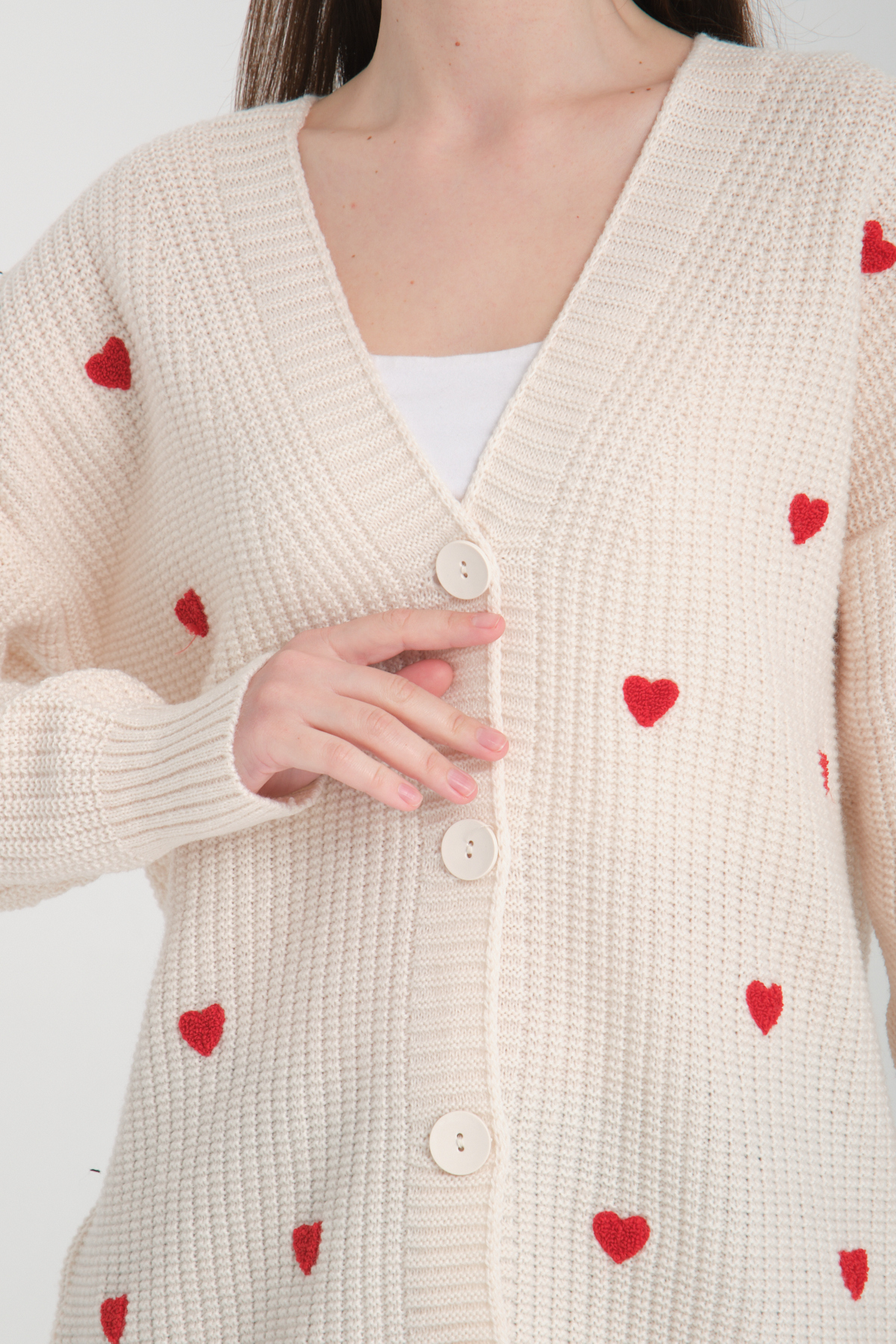 Vuslat  Kadın Kalp Desenli Hırka - Görsel 2