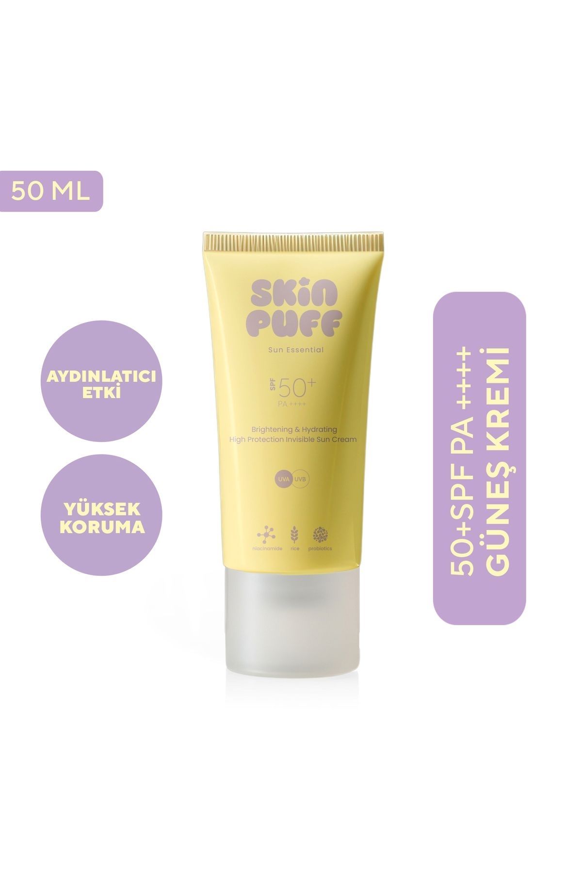 SKİNPUFF Sun Essential SPF 50+ PA++++ Aydınlatıcı ve Nemlendirici Yüksek Koruma Güneş Kremi