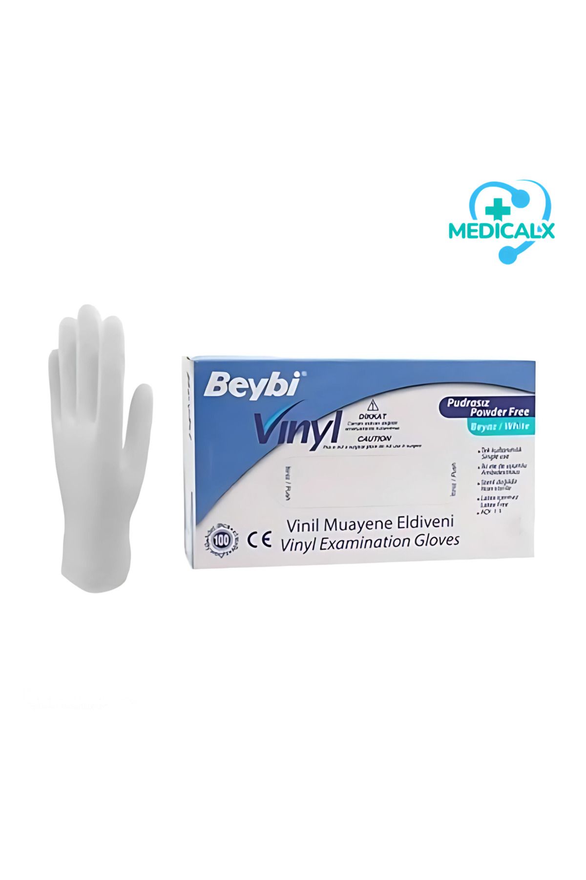 Medicalx Beybi Vinil Şeffaf Muayene Eldiveni Pudrasız 100’lü Paket - Small