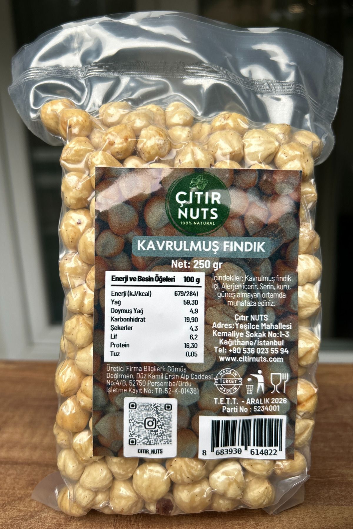 Nuts Kavrulmuş Fındık - Çifte Kavrulmuş Giresun - Yeni Mahsul 250 gr