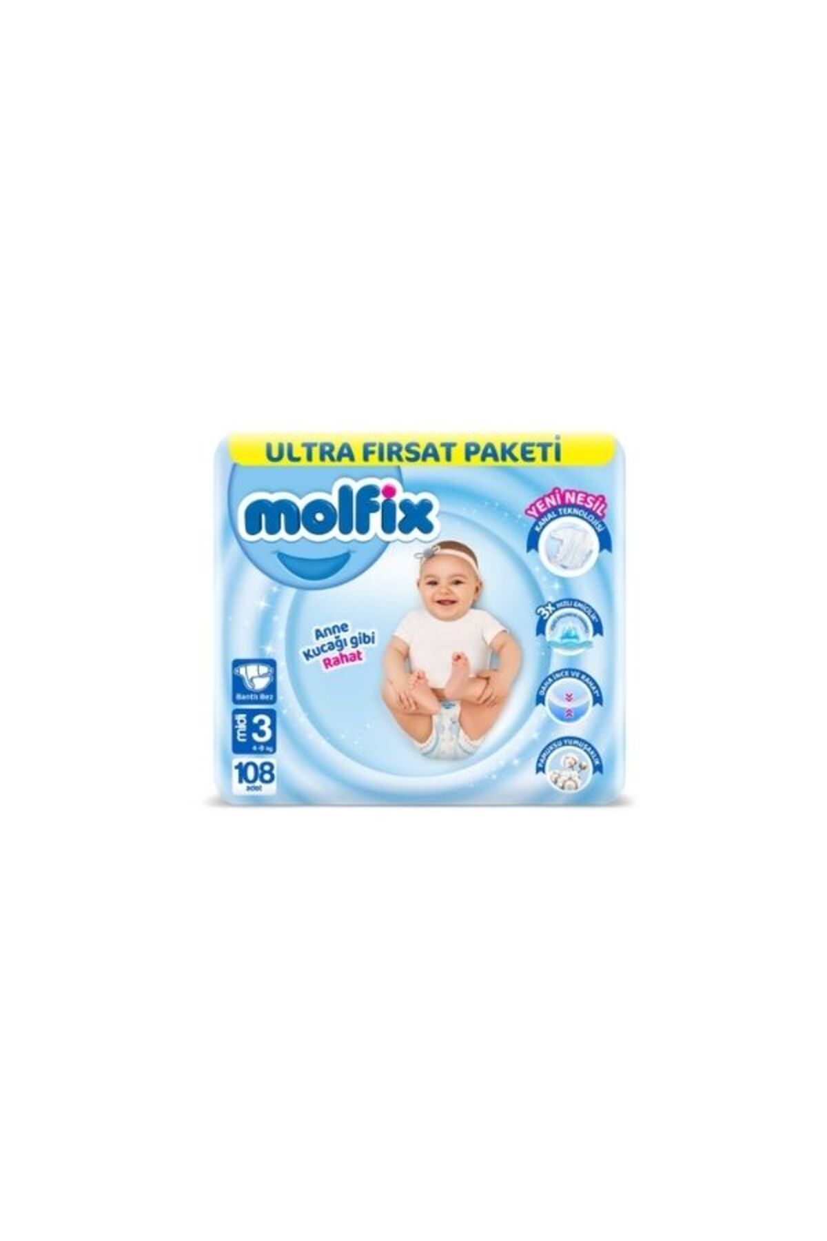 Molfix 3D Ultra Fırsat Paketi Midi (3 Beden) 4-9 Kg 108 ADET