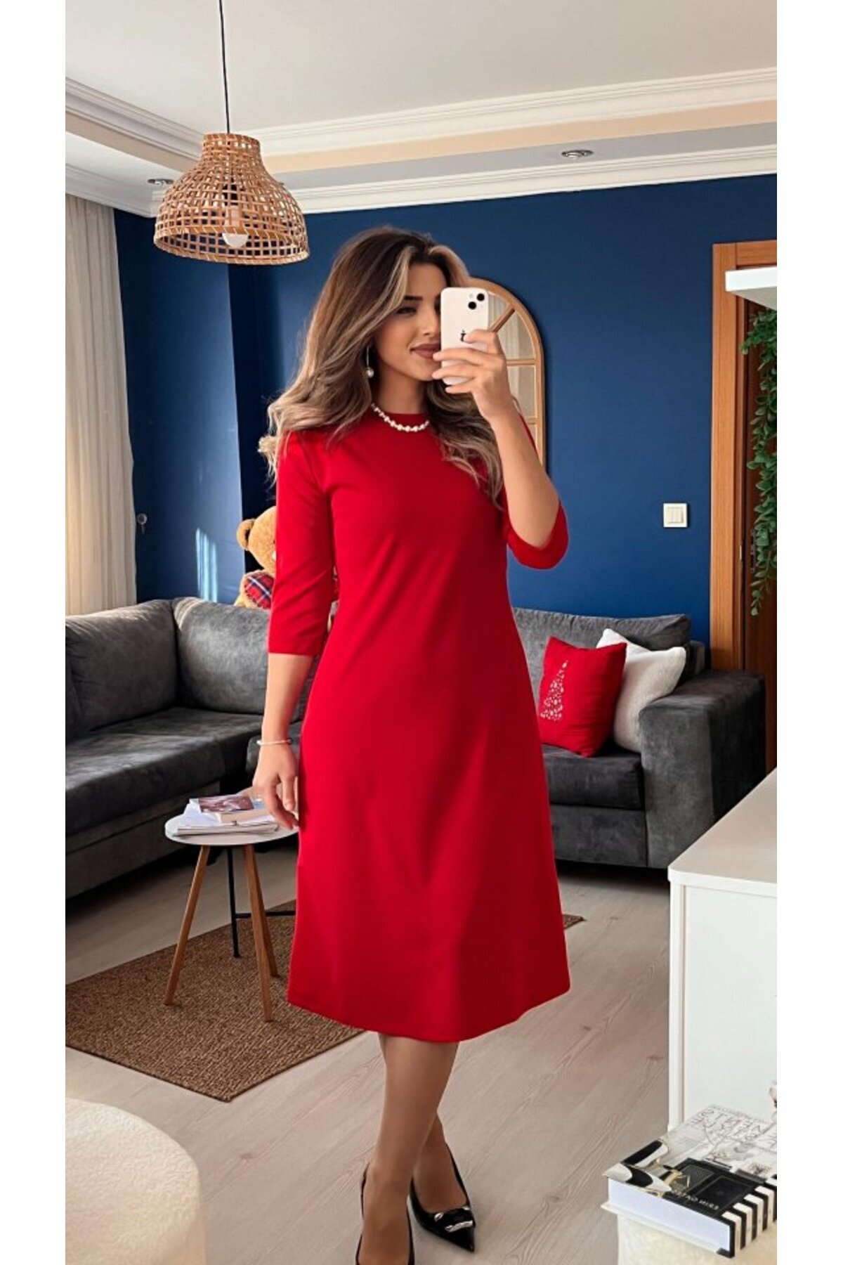 Moka Shopin-Mokashopin Women's Long Sleeve Crew Neck Midi Imported Crepe Dress 3