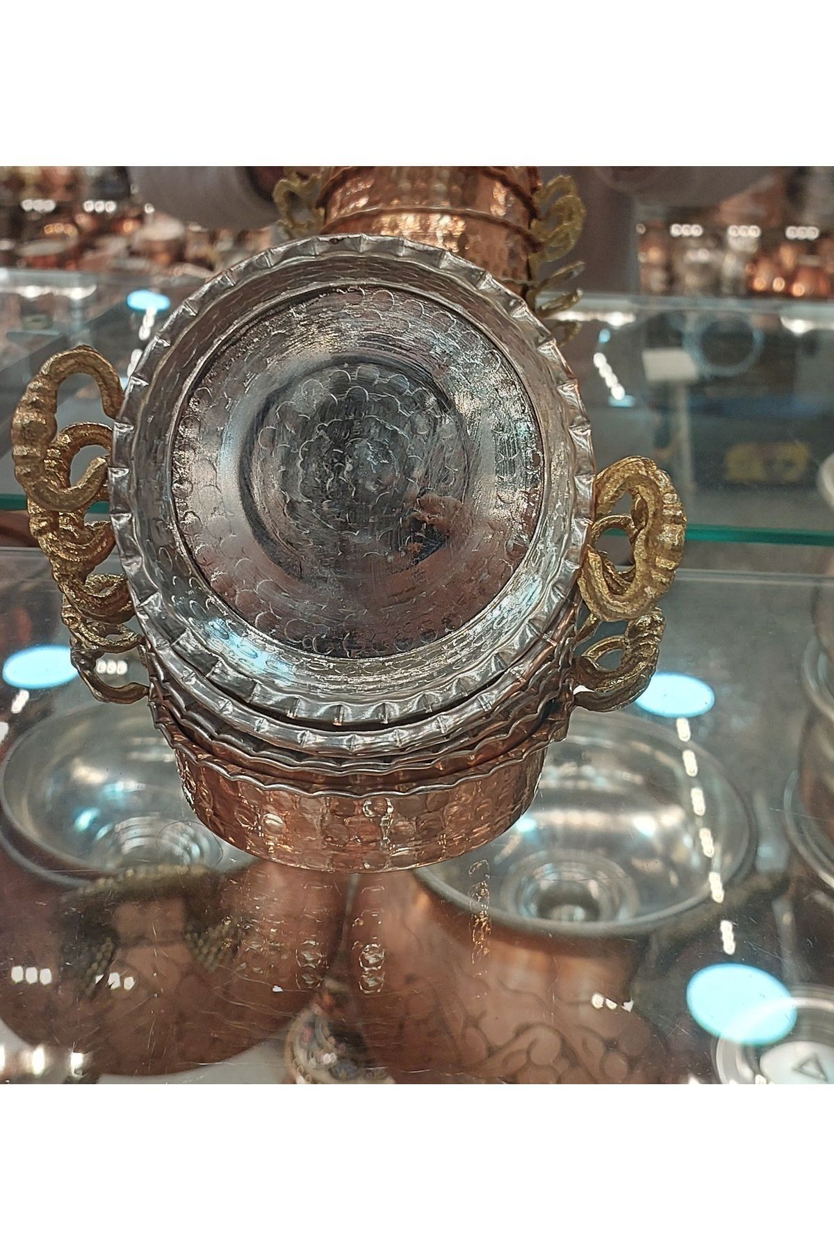 Bakır Center-6 Pieces Large Size 12 cm Copper Breakfast Set - Nuts Bowl Medium Size 6