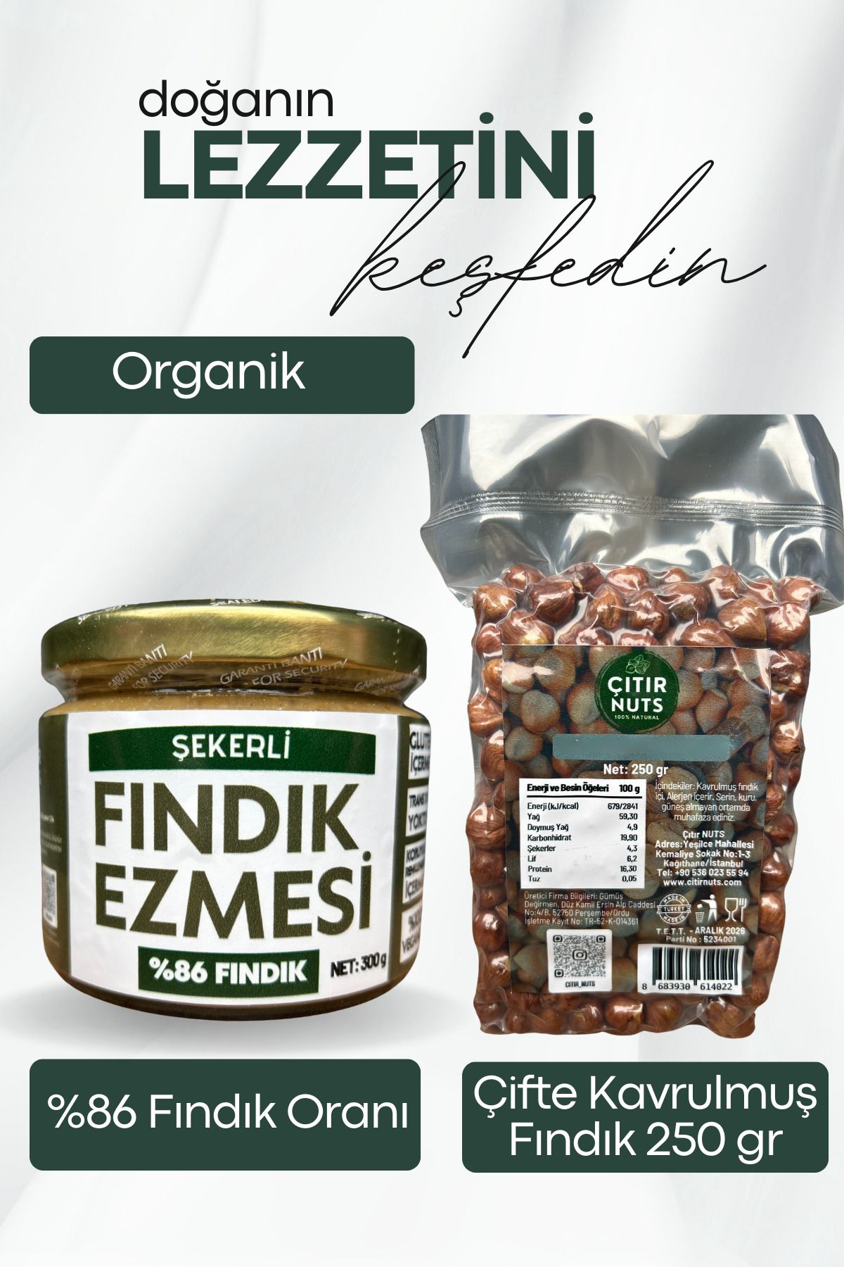 Nuts Paket Organik Şekersiz Fındık Ezmesi 300 gr | Giresun Çiğ Fındık Yeni Mahsul 250 gr