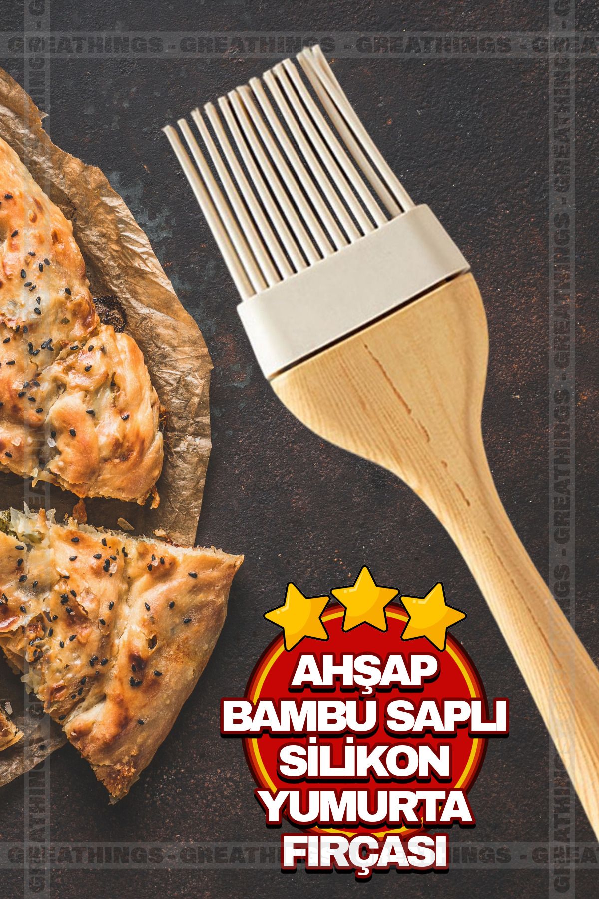 Greathings Ahşap Bambu Saplı Krem Renk Silikon Kılıflı Portatif Yumurta Fırçası