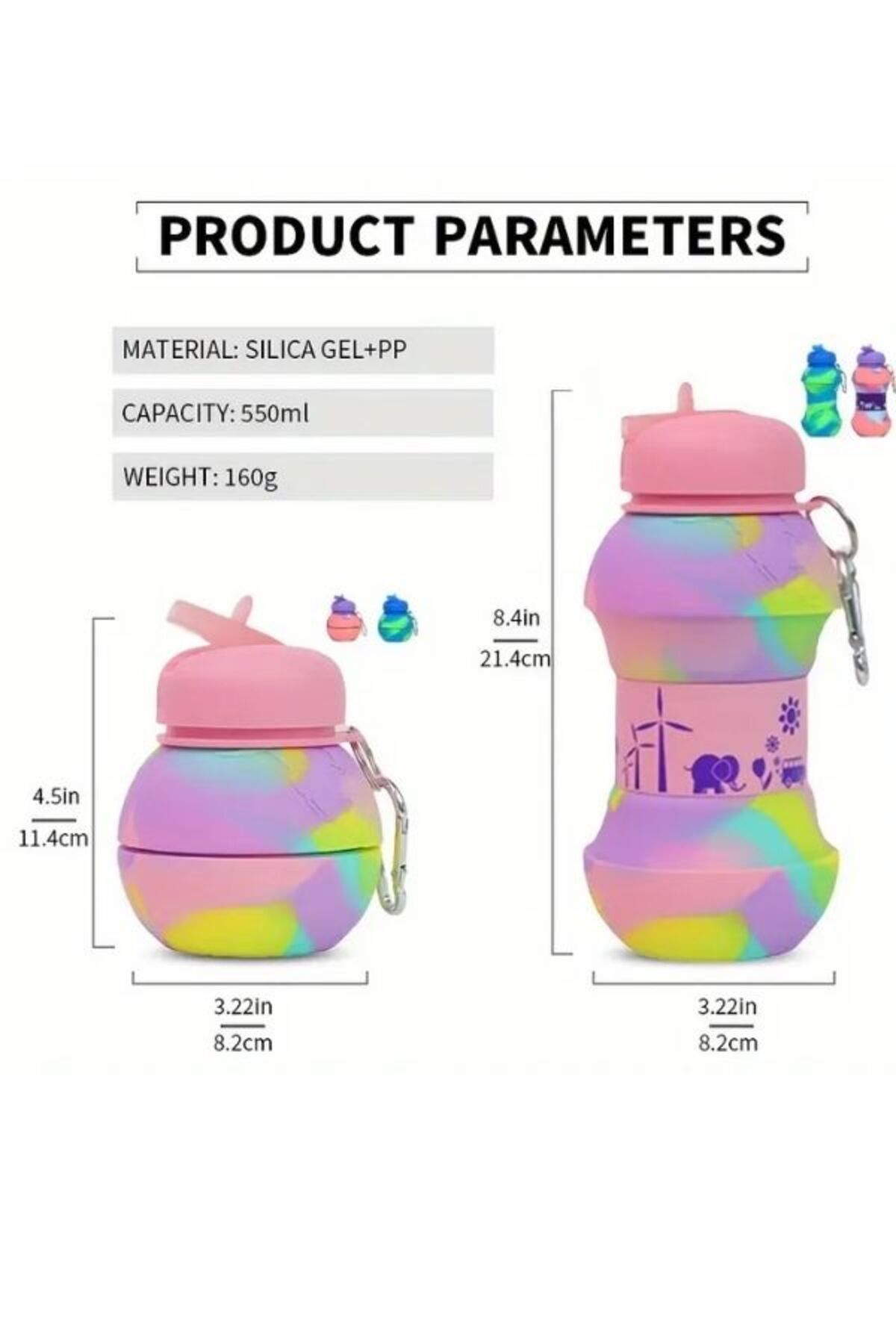 HİROS'H-Collapsible Flask - Special Design Silicone Collapsible and Portable Leak Proof Shatterproof Flask 3