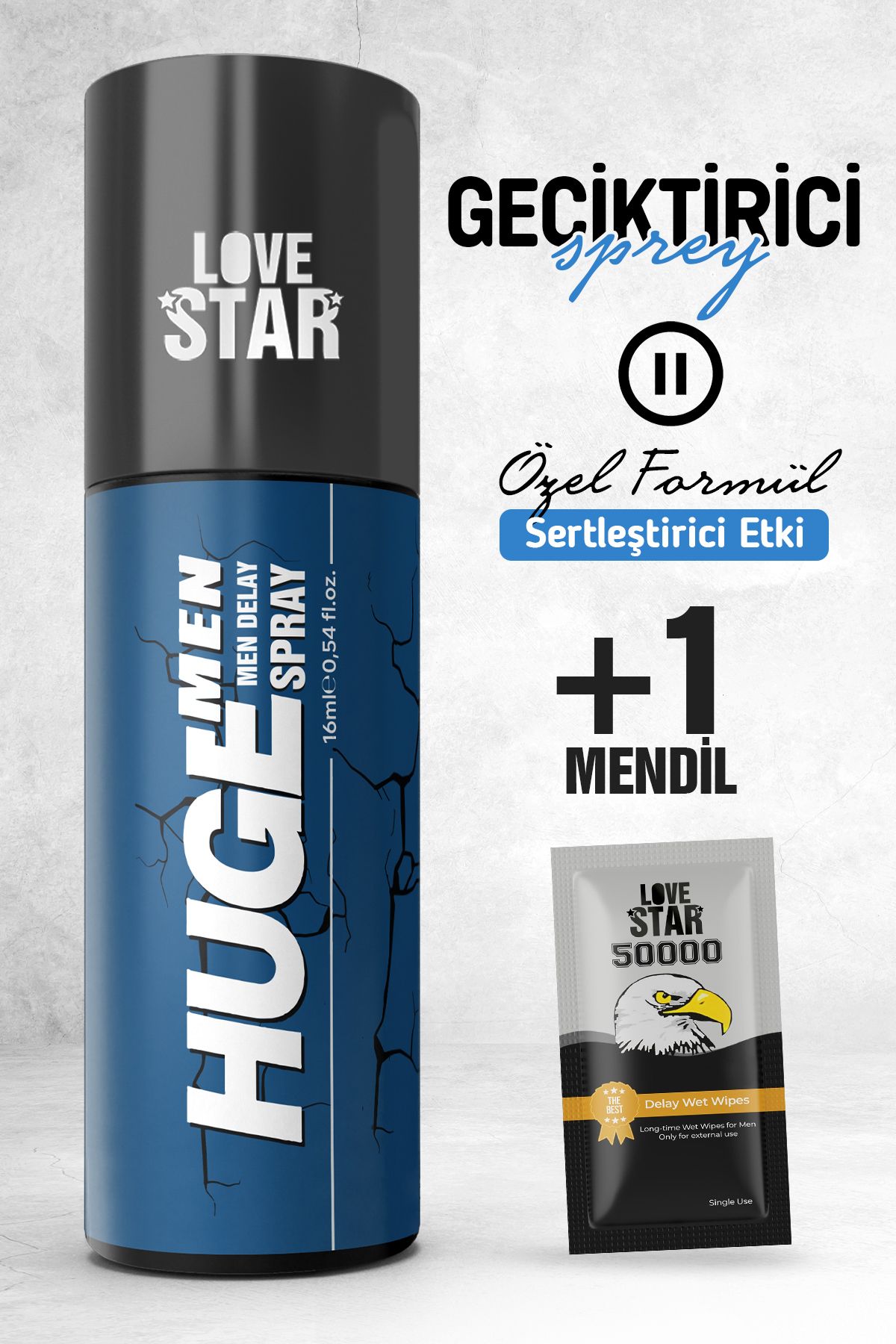 Love Star Geciktirmeye Yardımcı Premium Avrupa'dan İthal Sprey ve 1 Adet Tek Kullanımlık Mendil